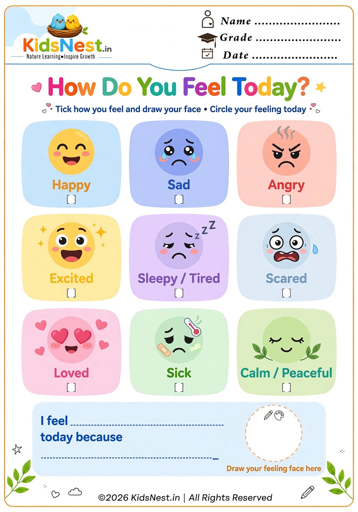 How Do You Feel Today? Social Emotional Learning Worksheet