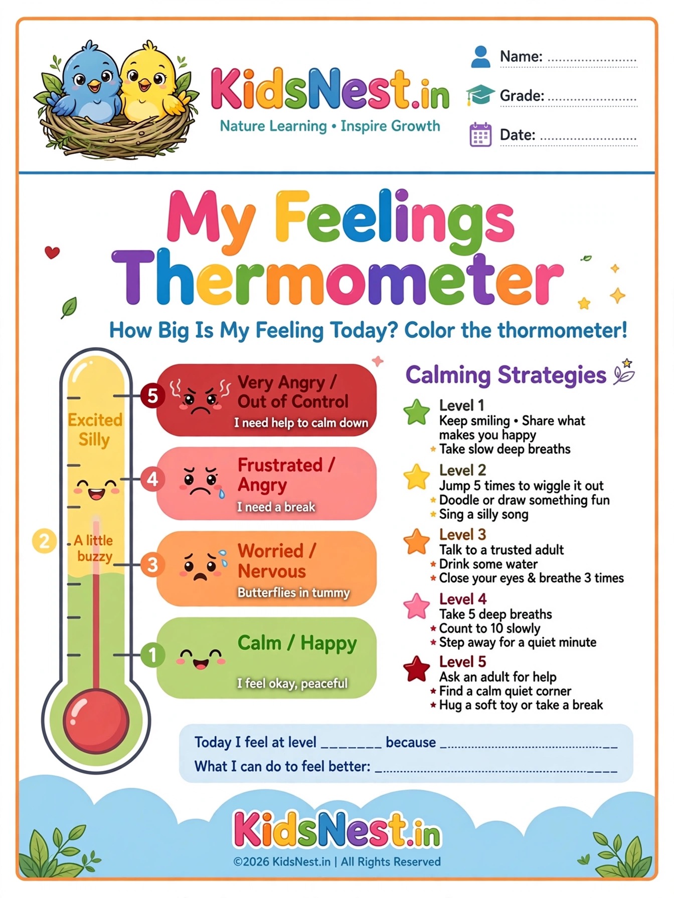 My Feelings Thermometer Worksheet | SEL Activity for Kids