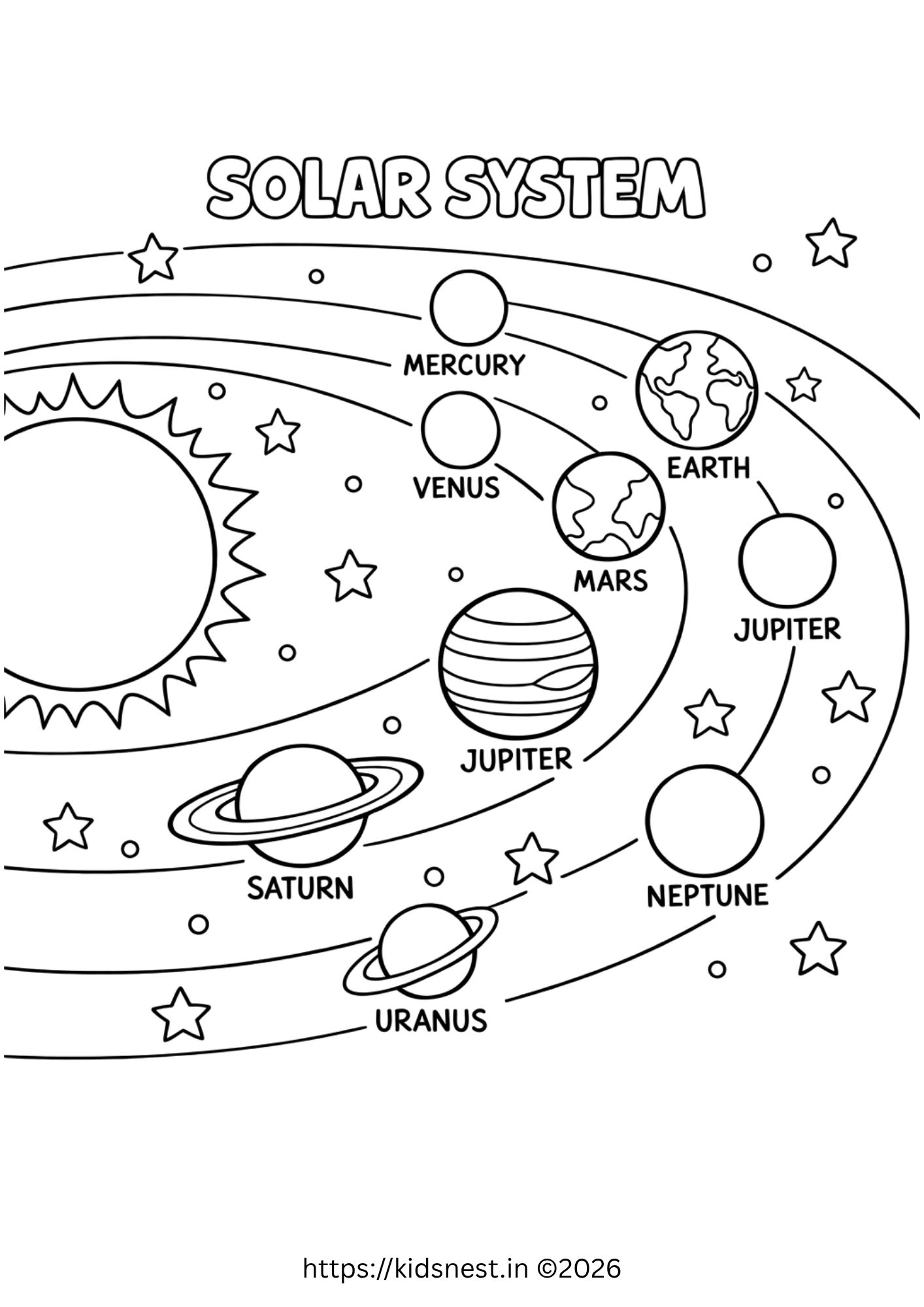Solar System Coloring Page for Kids | Free Printable Worksheet