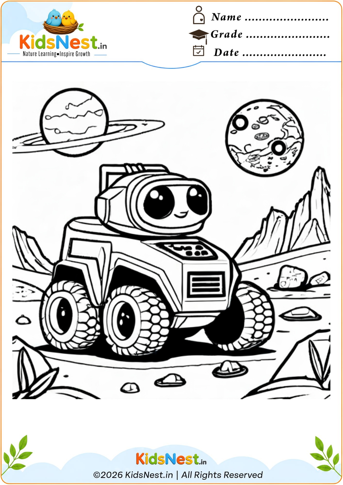 Space Robot Exploration Coloring Worksheet for Kids | Printable