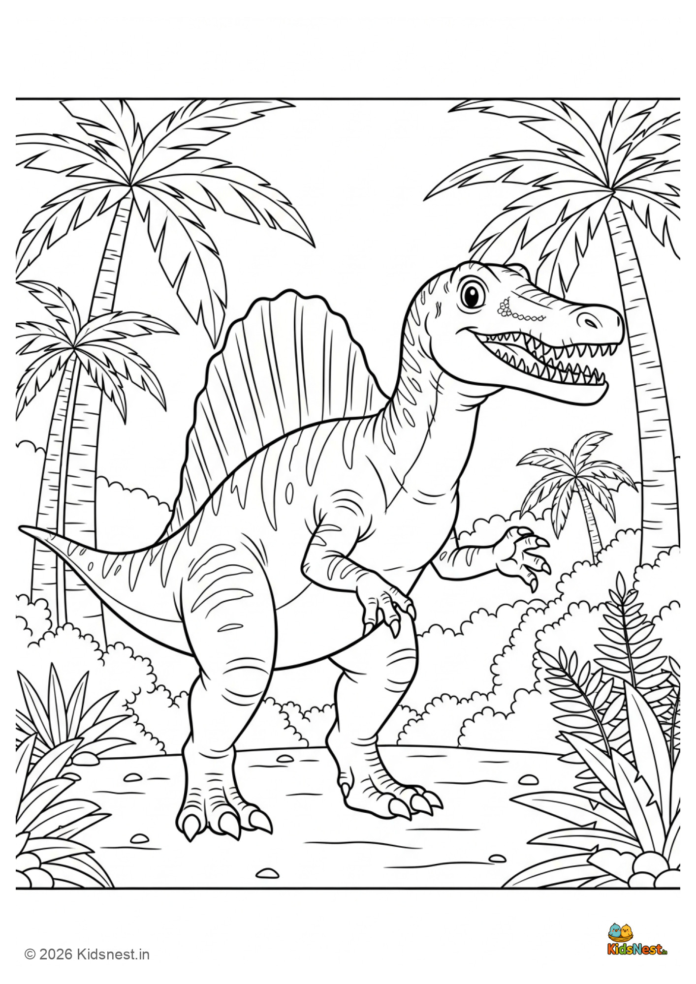 Spinosaurus Coloring Page for Kids | Free Printable Worksheet