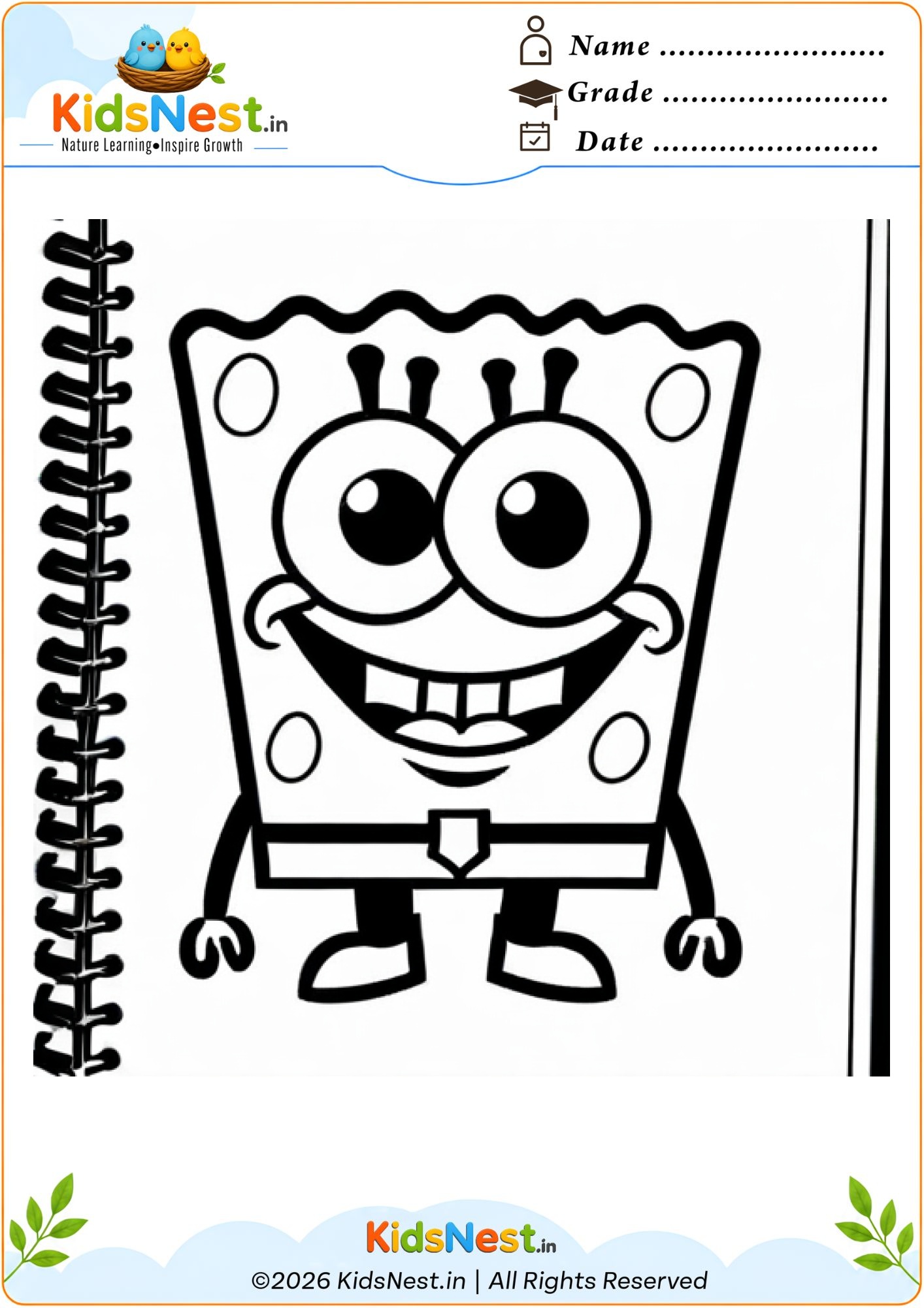 Free SpongeBob SquarePants Coloring Page | Printable for Kids