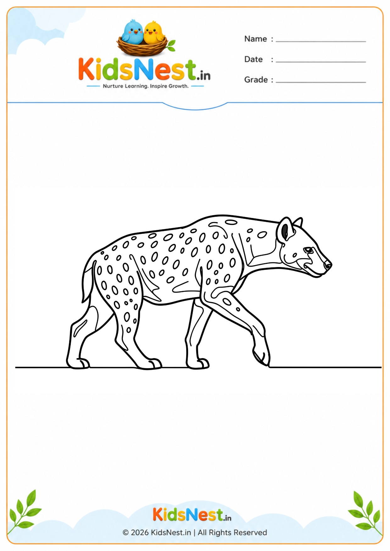 Free Spotted Hyena Coloring Page for Kids | Printable PDF