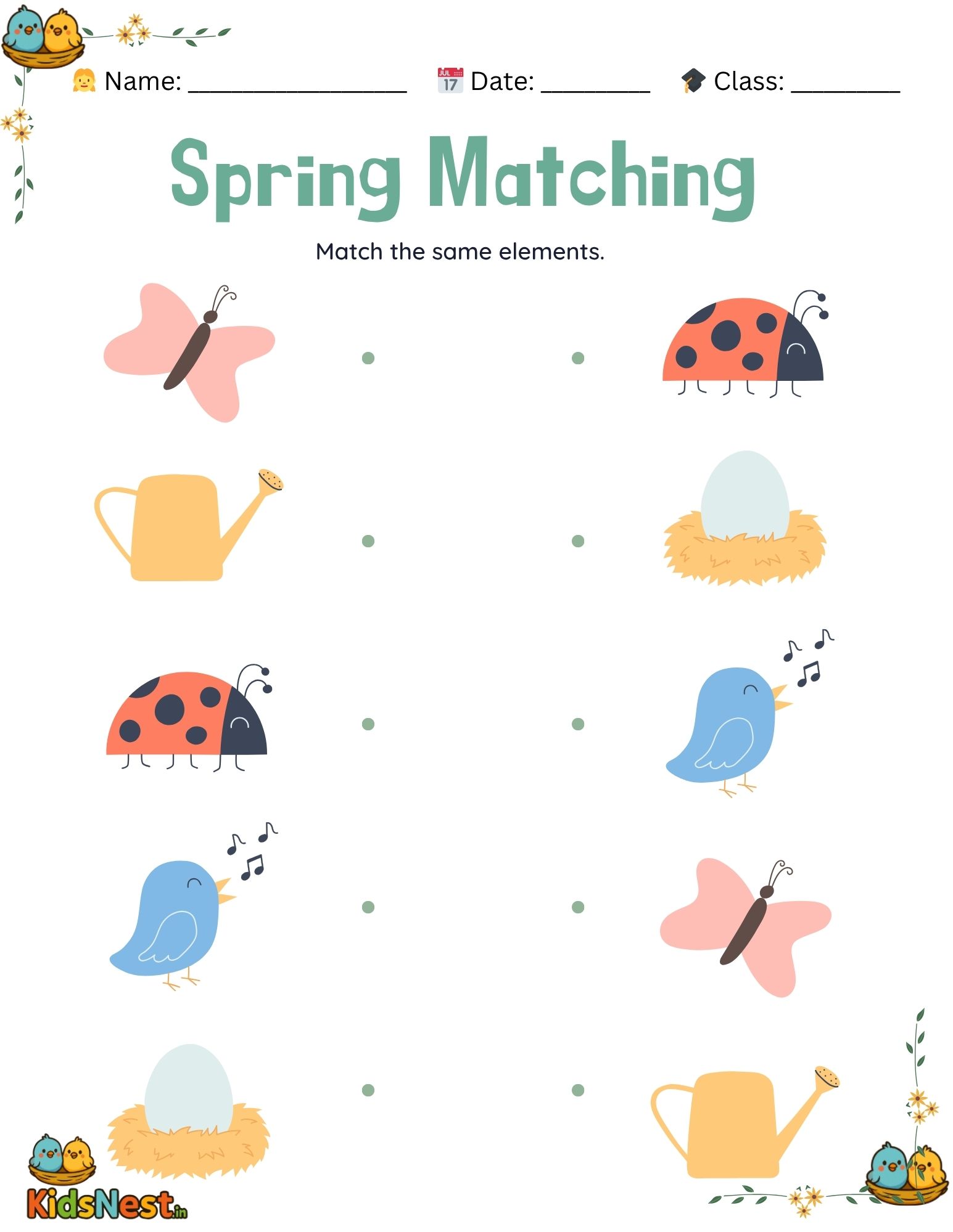 Spring Object Matching Worksheet - Printable for Kids