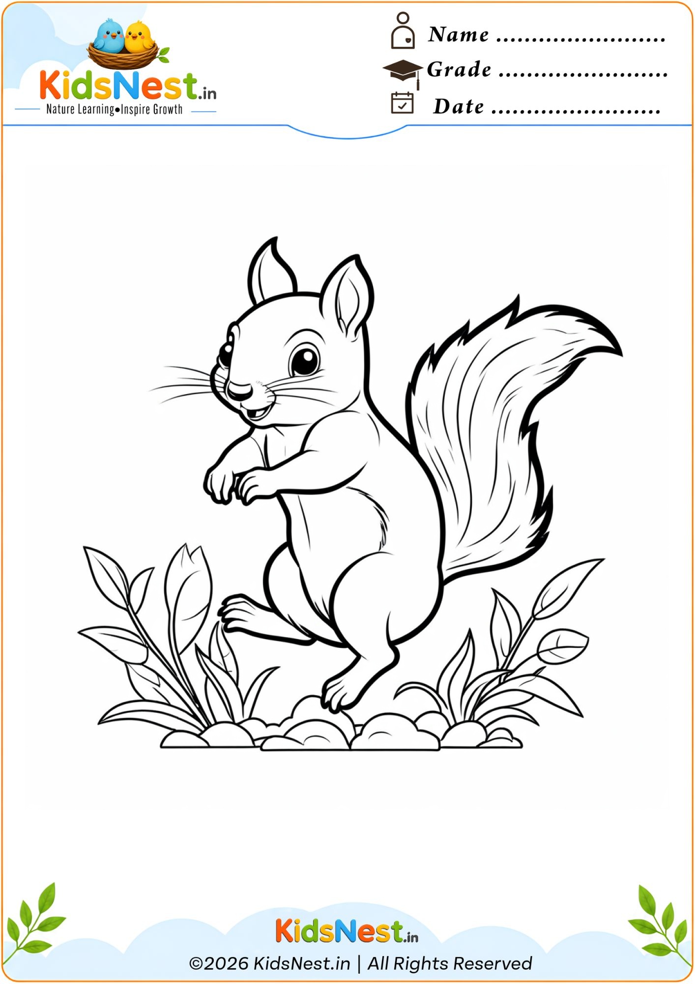 Free Squirrel Coloring Page for Kids | Printable PDF