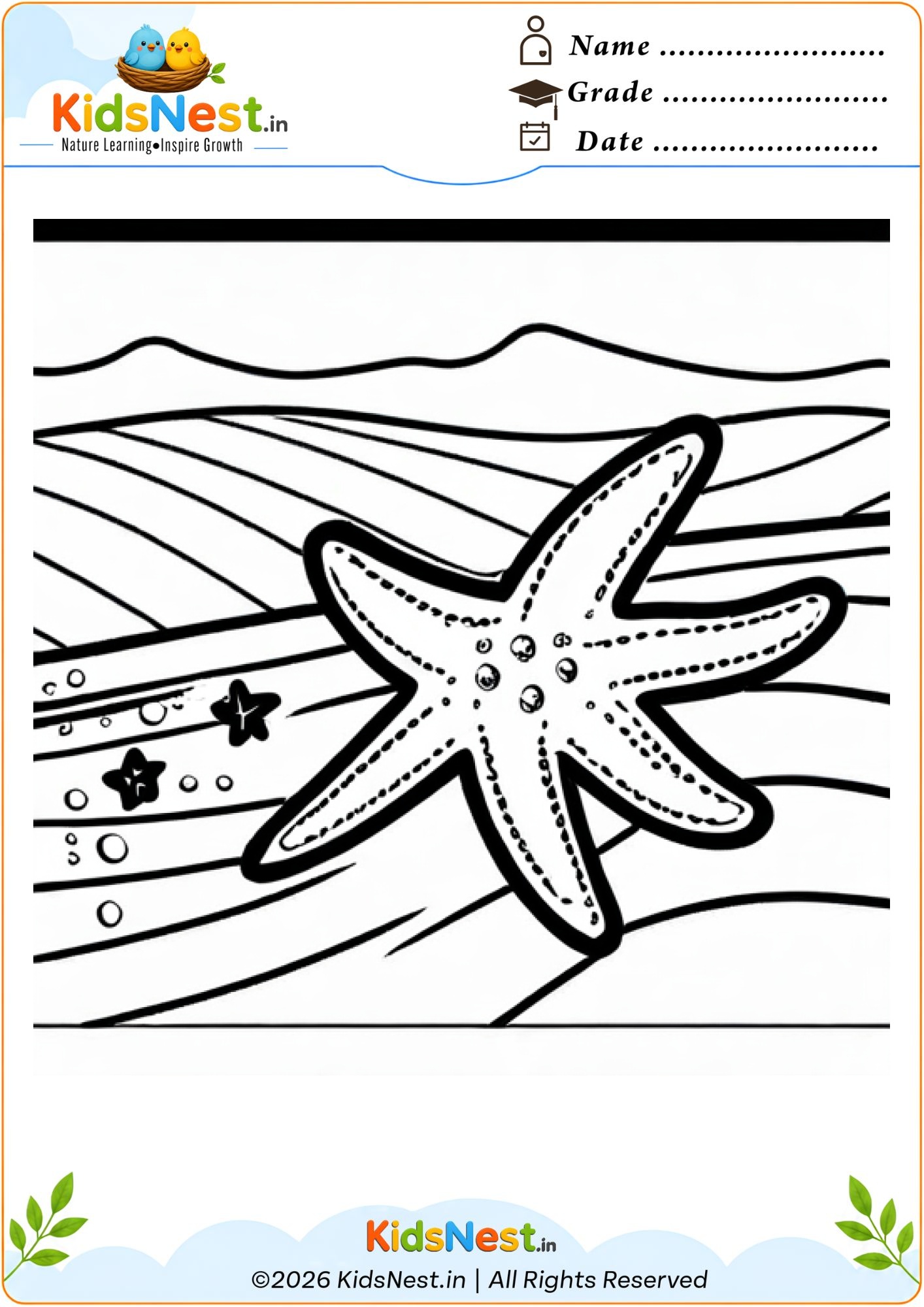 Starfish Coloring Worksheet for Kids | Printable PDF