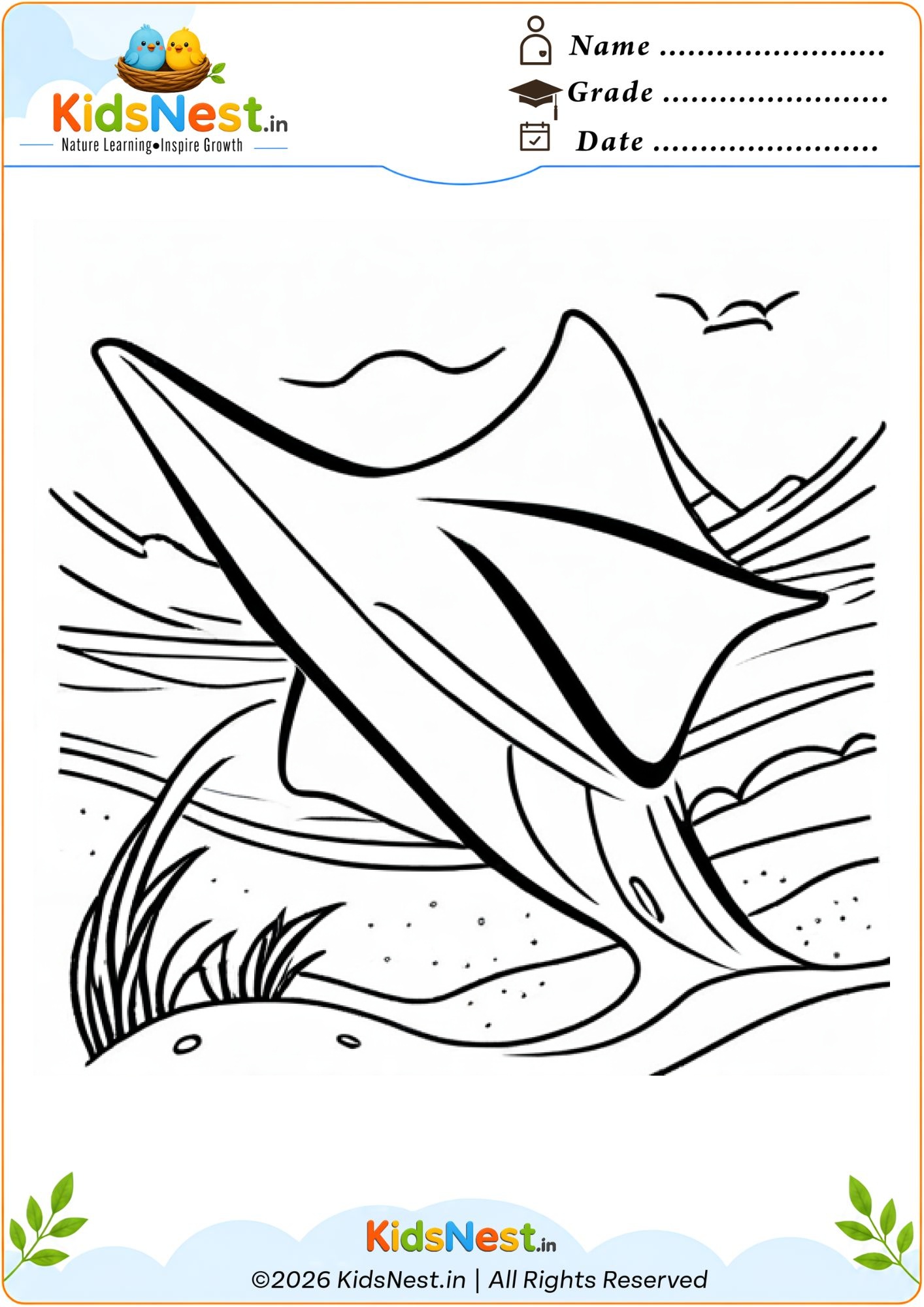 Stingray Coloring Worksheet for Kids | Free Printable PDF