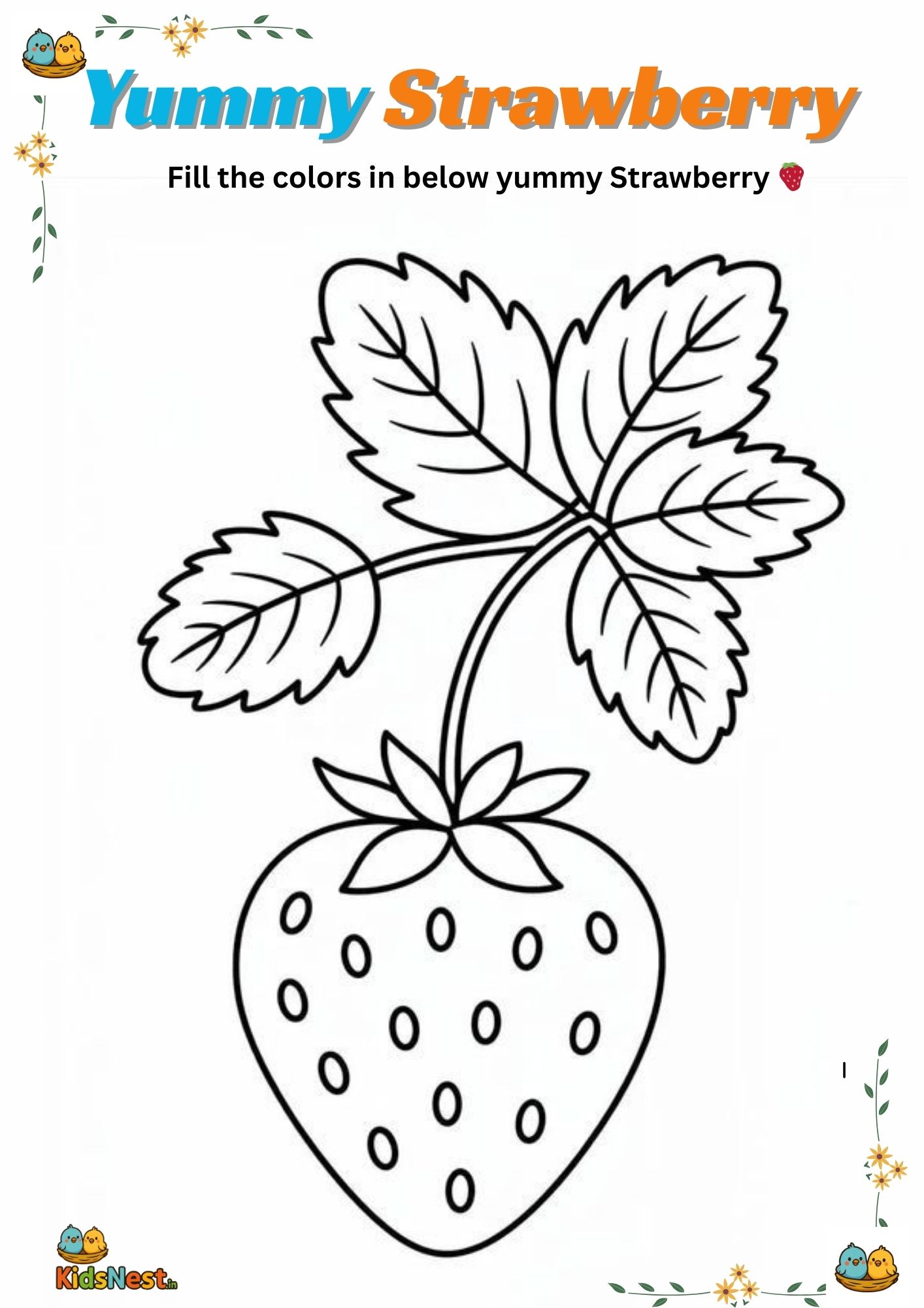 Strawberry Coloring Page for Kids - Free Printable