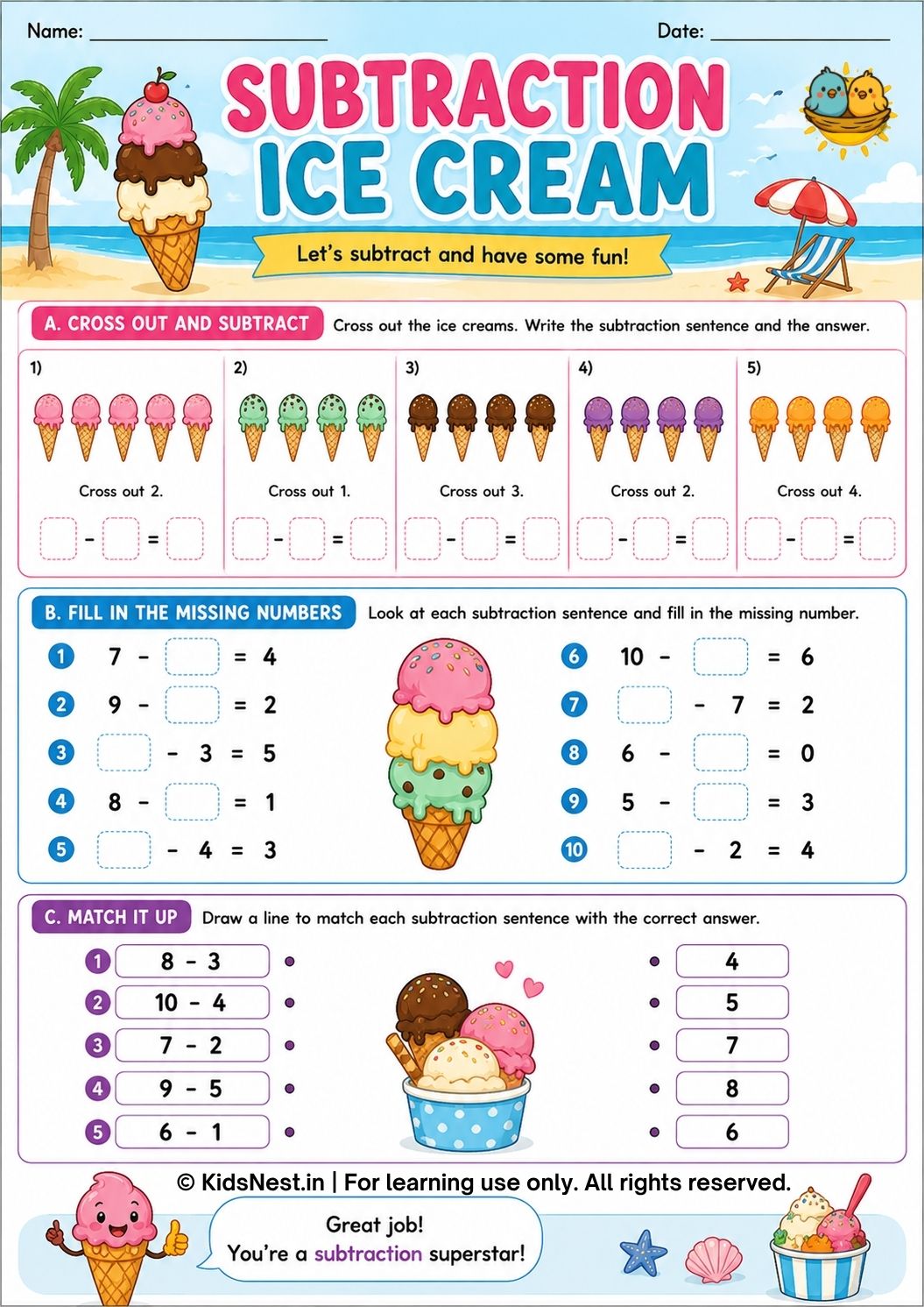 Free Printable Subtraction Worksheets for Grade 1 | Math Practice
