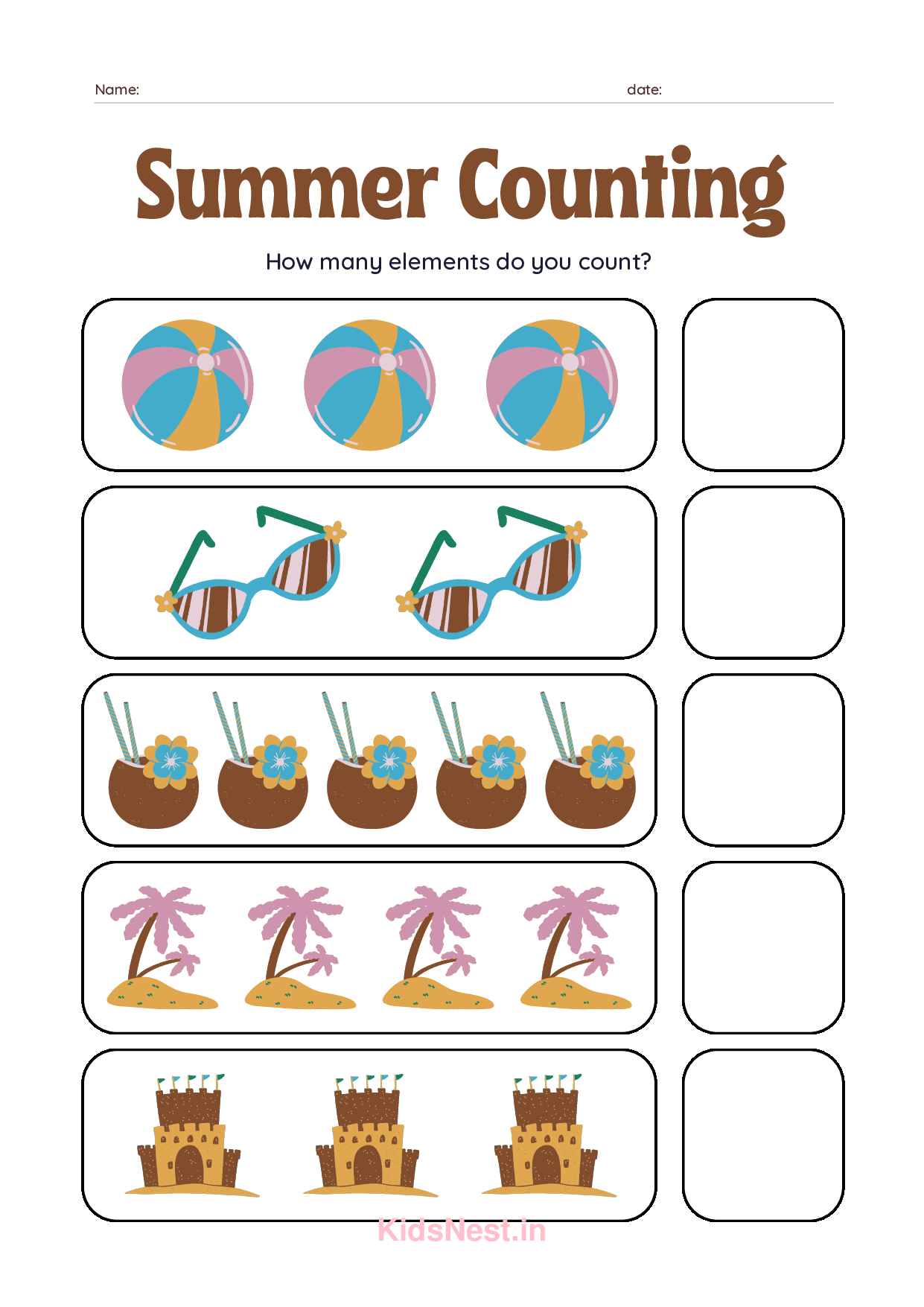 Summer Counting Worksheets | Printable Activities for Kids
