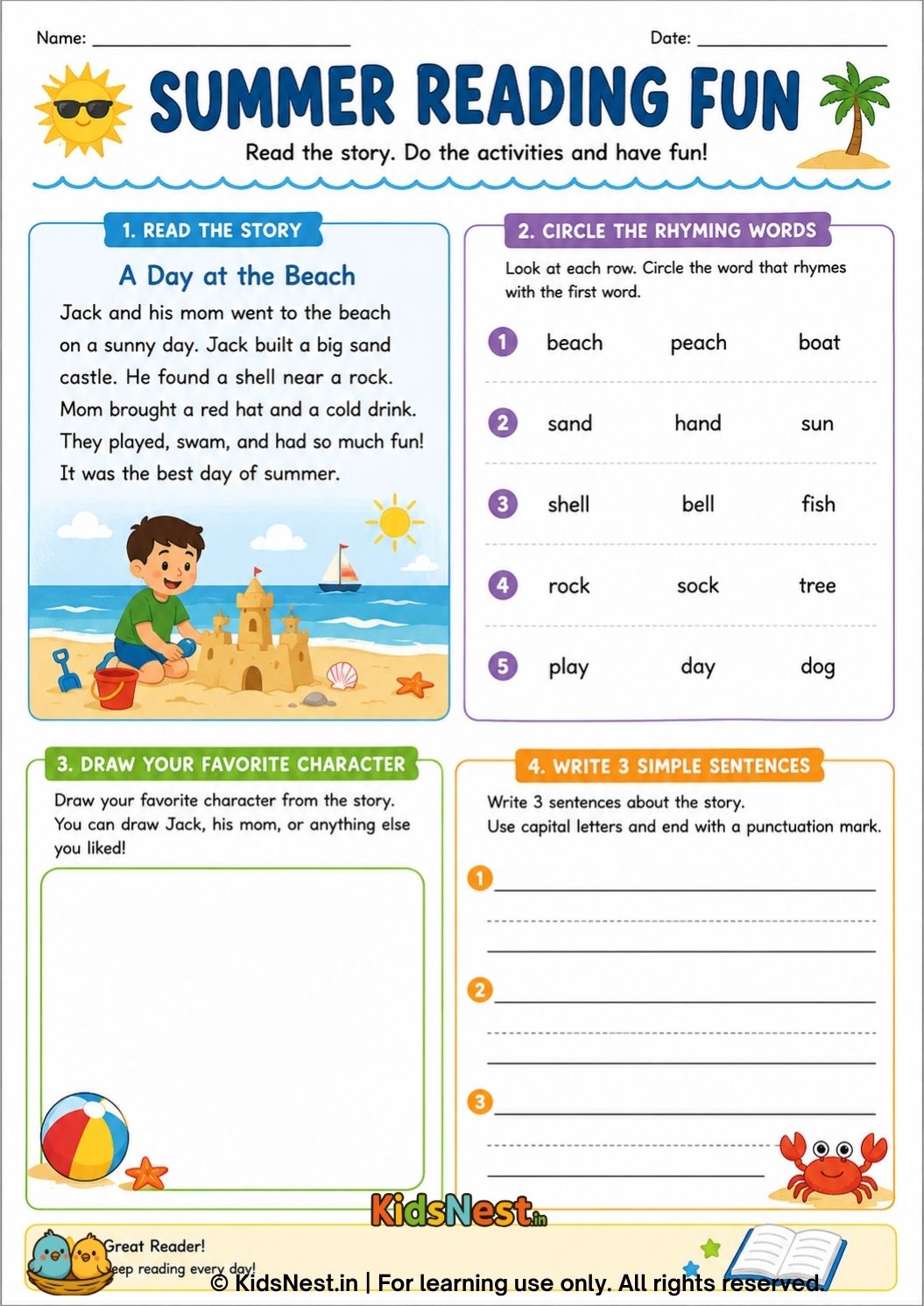 Summer Reading Fun Worksheet for Kids | Free Printable PDF