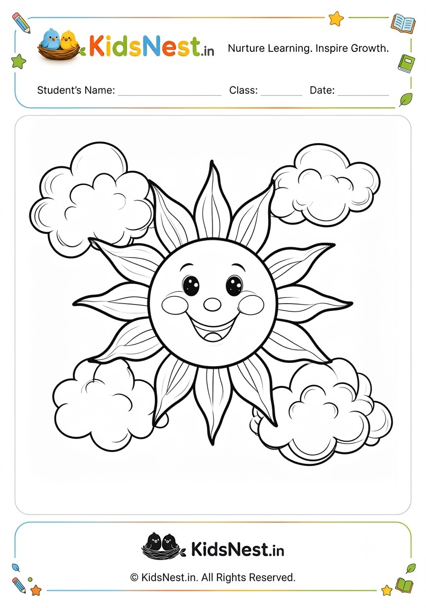 Sun and Clouds Coloring Activity for Kids | Printable PDF