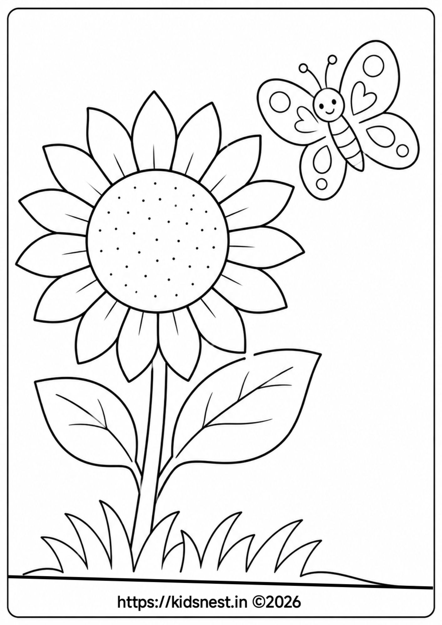 Sunflower and Butterfly Coloring Page | Free Printable for Kids