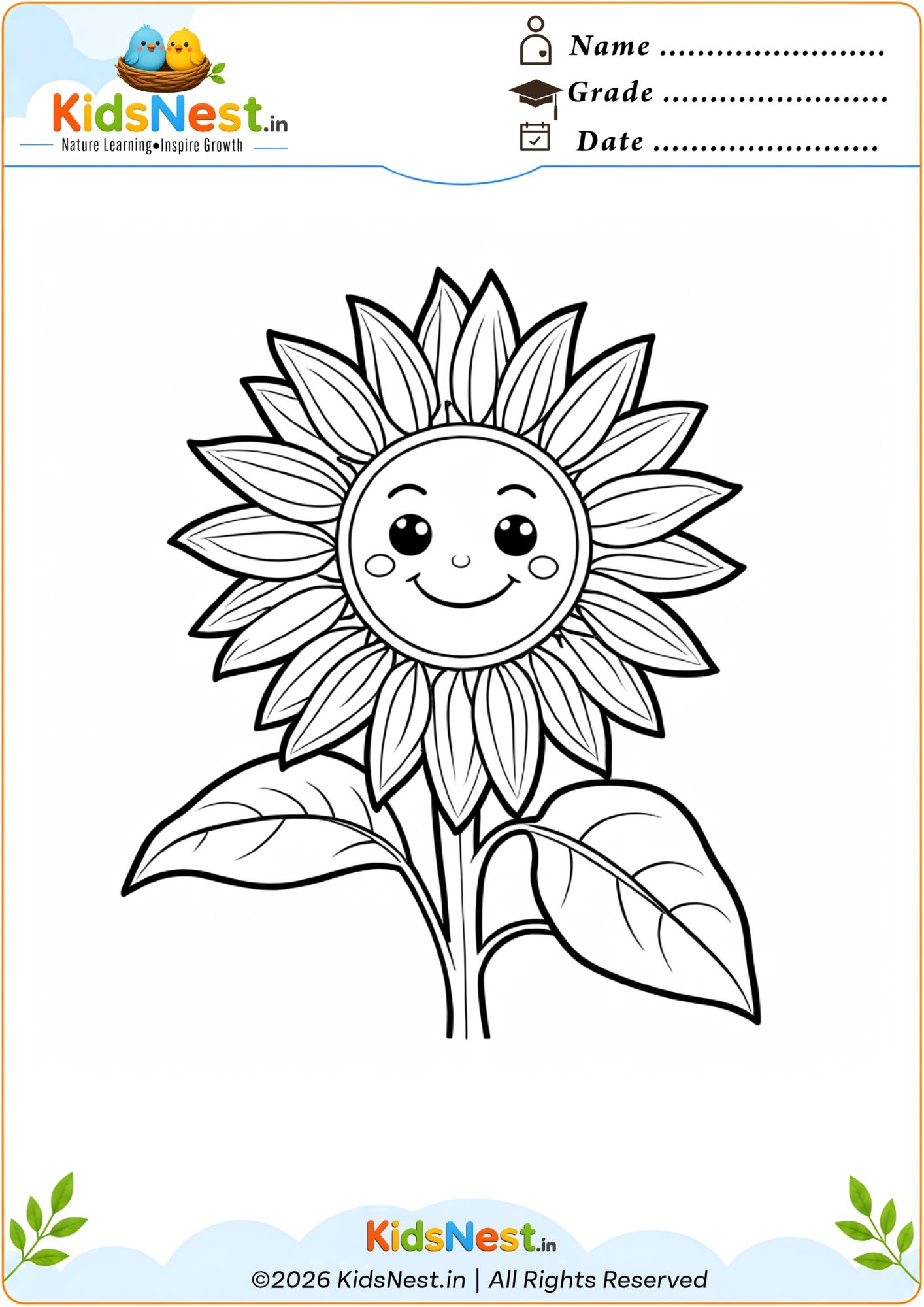 Free Sunflower Coloring Page for Kids | Printable Activity