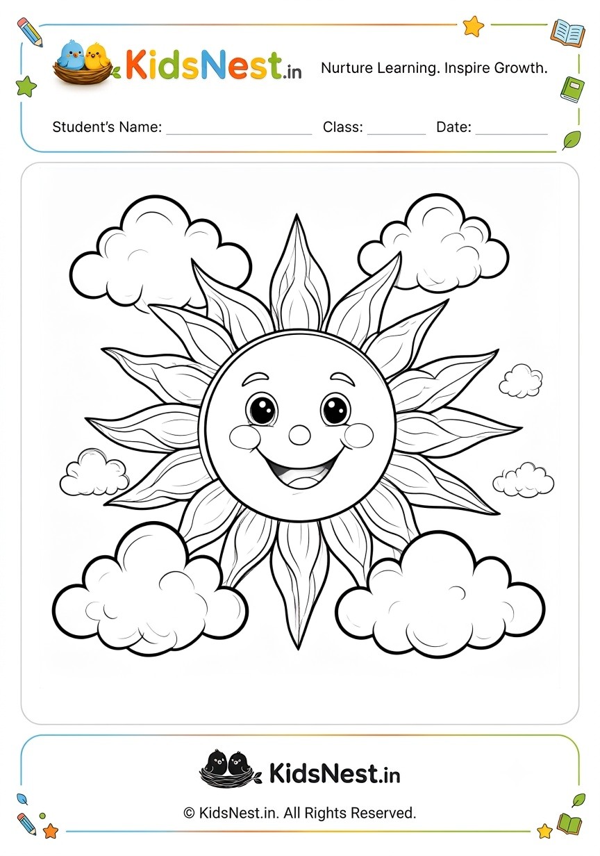 Sunny Day Coloring Worksheet | Free Printable for Kids