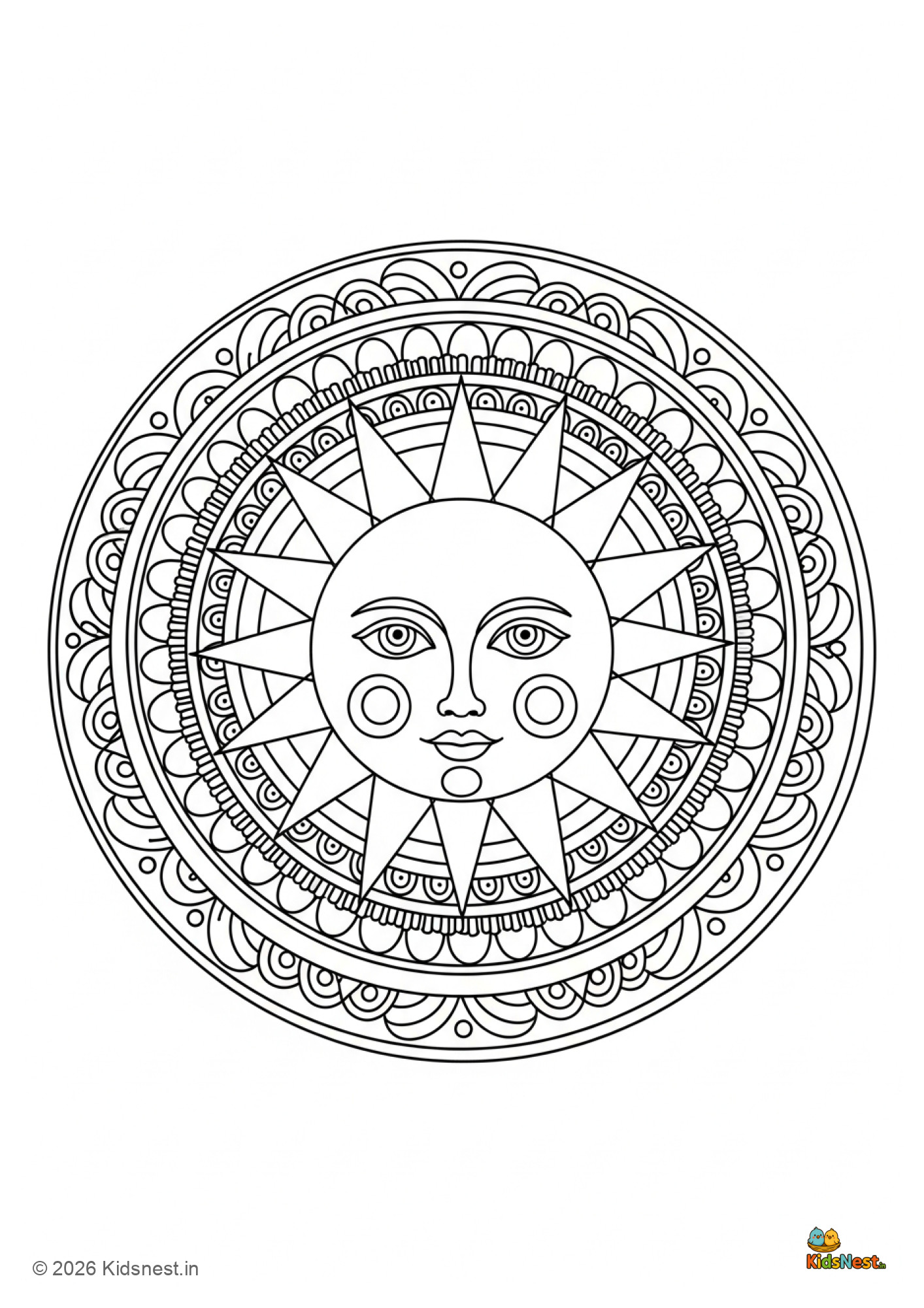 Sunny Day Mandala Coloring Page for Kids | Printable Activity