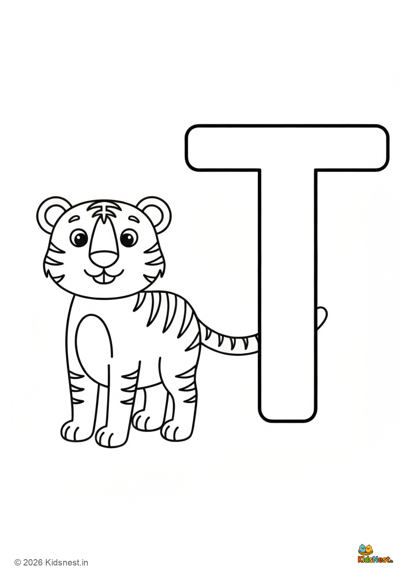 T for Tiger Colouring Page | Printable Letter T Worksheet