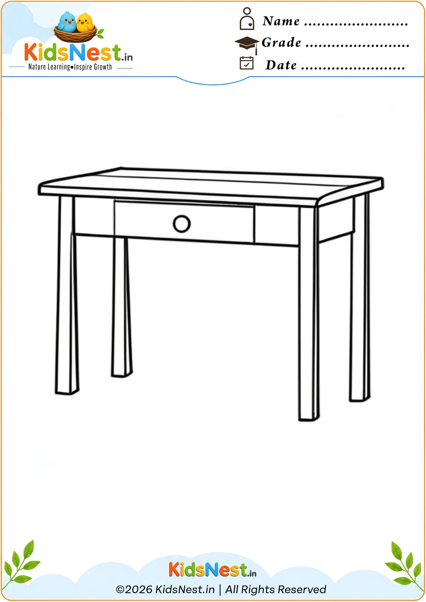 Printable Table Coloring Worksheet for Kids | Educational Activity