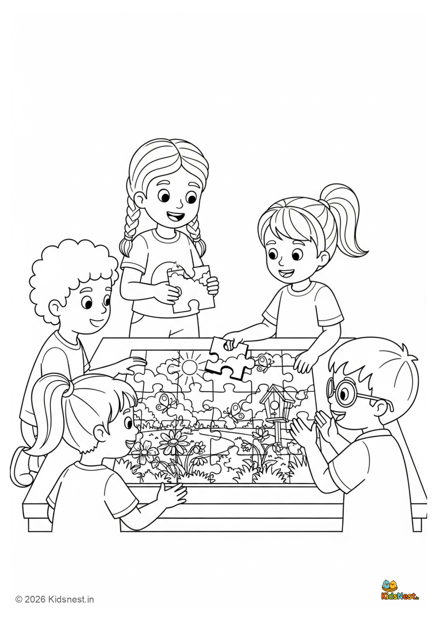 Teamwork Coloring Page for Kids | Printable Educational Sheet
