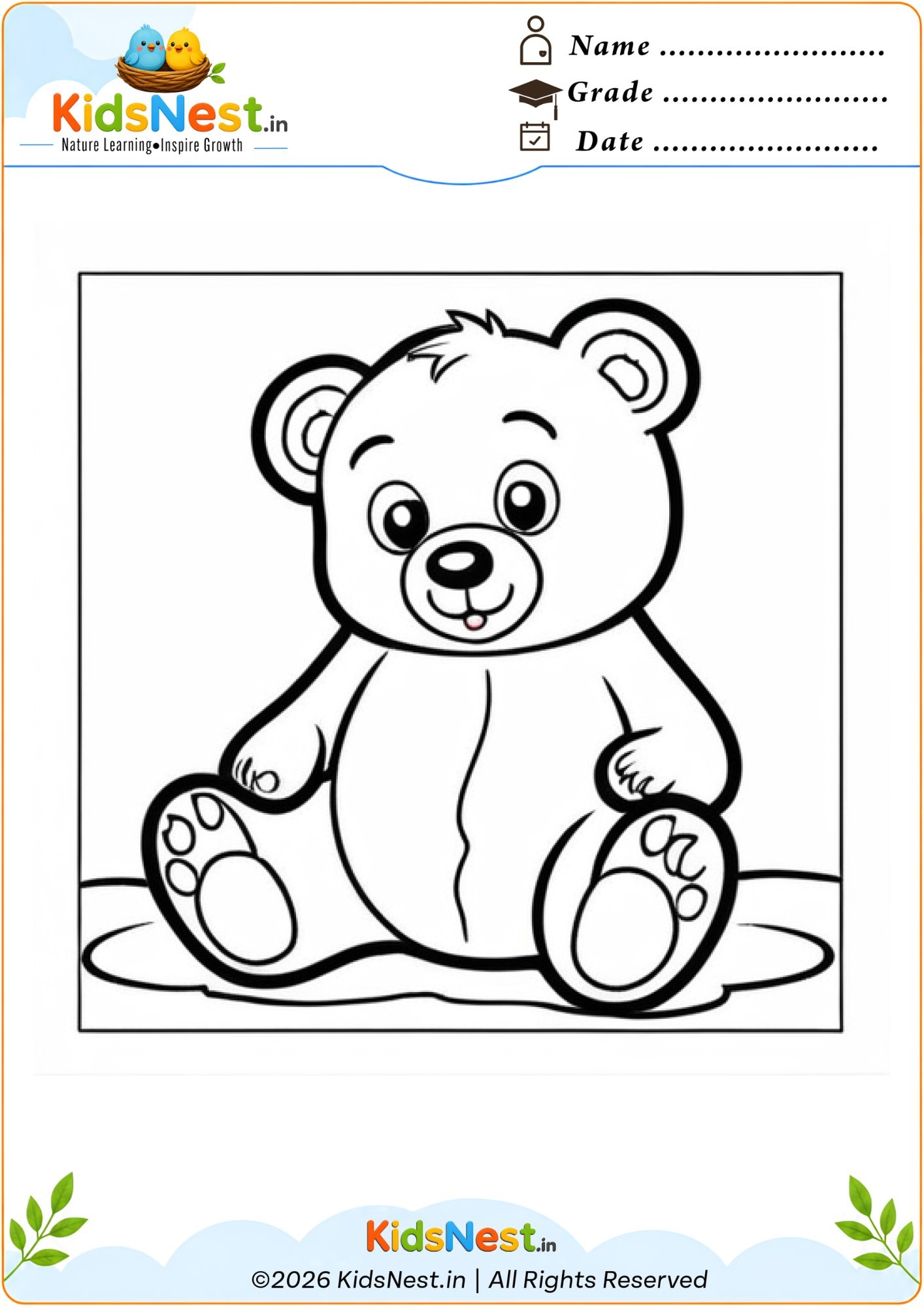Free Printable Teddy Bear Coloring Page for Kids