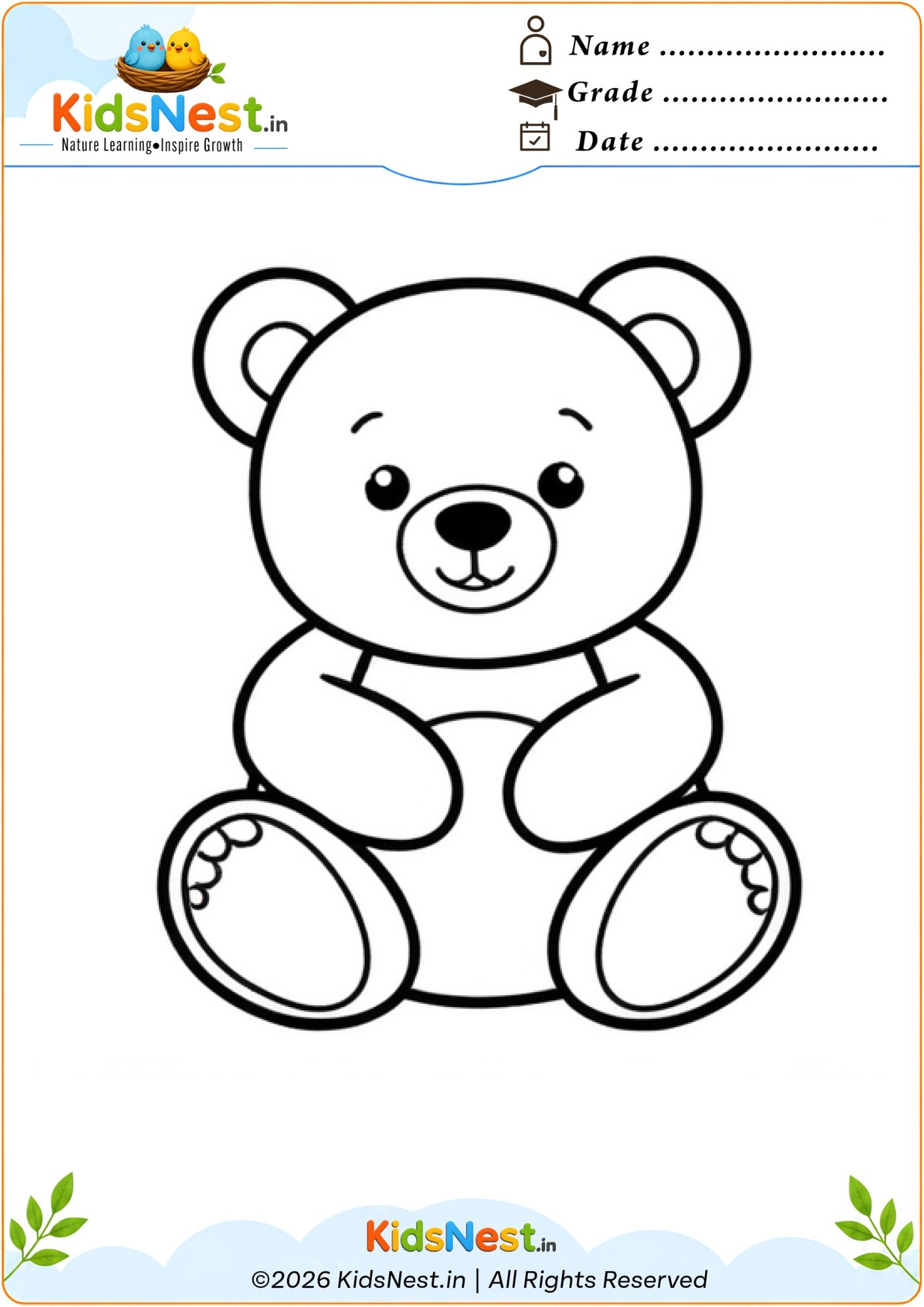Printable Teddy Bear Coloring Worksheet for Kids | Free PDF