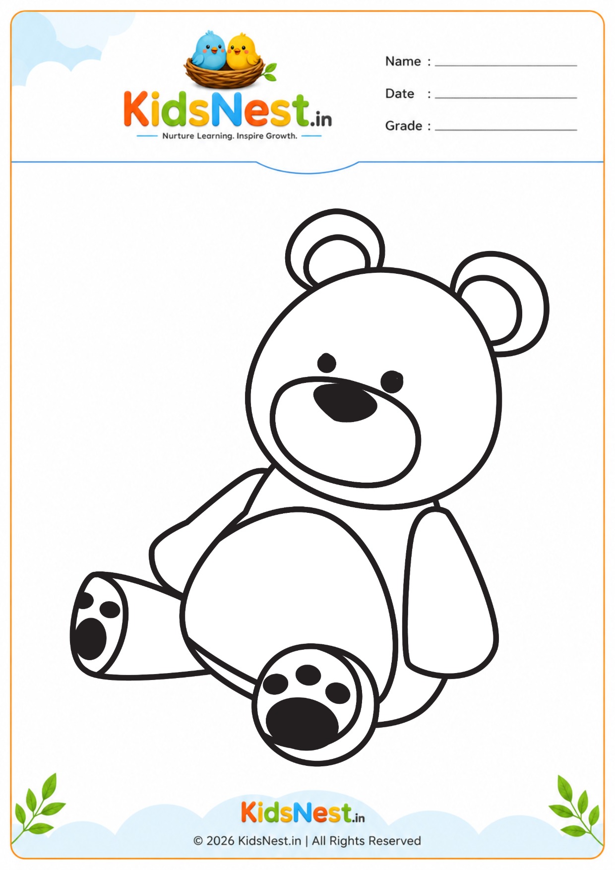 Free Teddy Bear Coloring Worksheet for Kids | Printable PDF