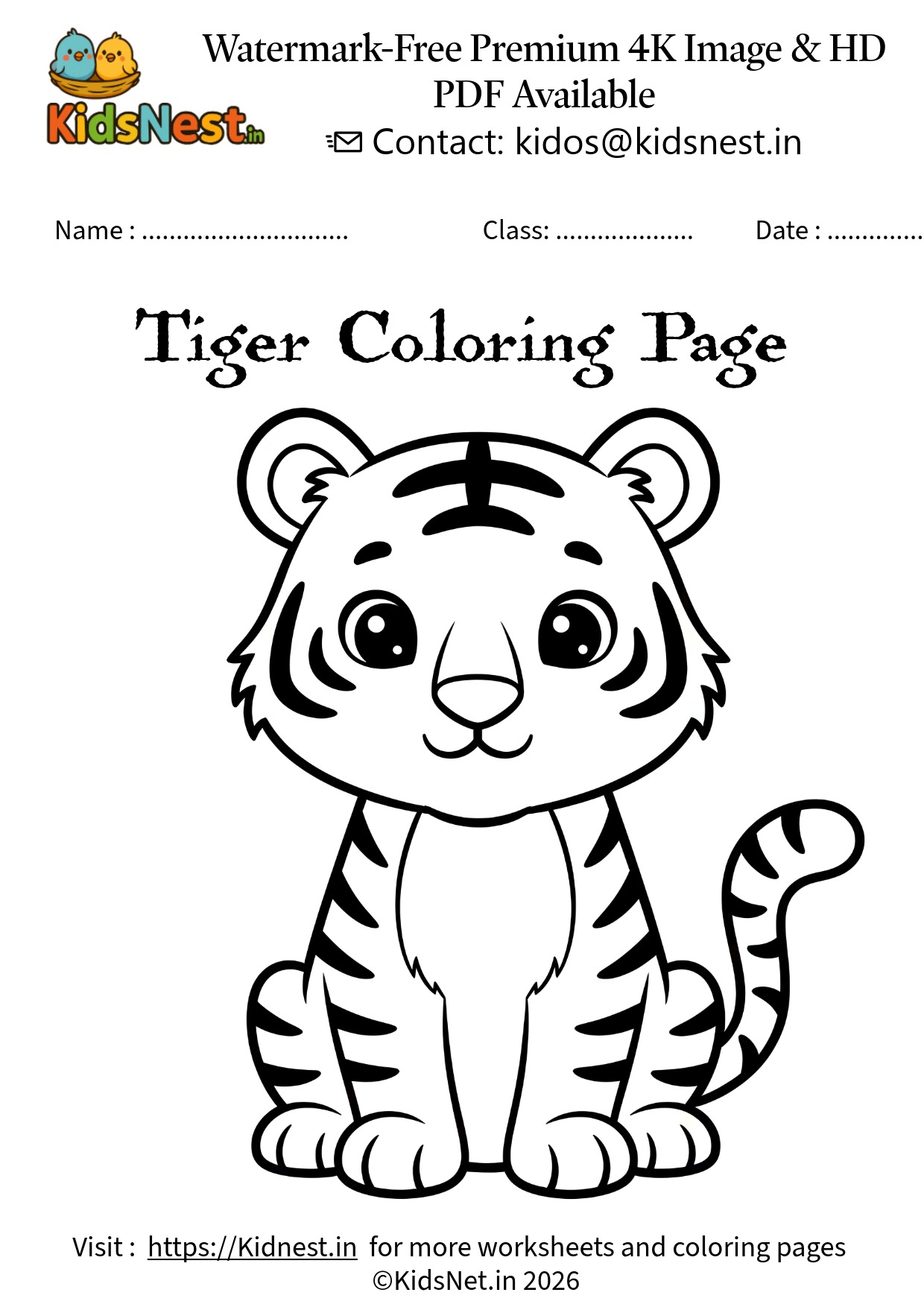 Free Printable Tiger Coloring Page for Kids & Toddlers
