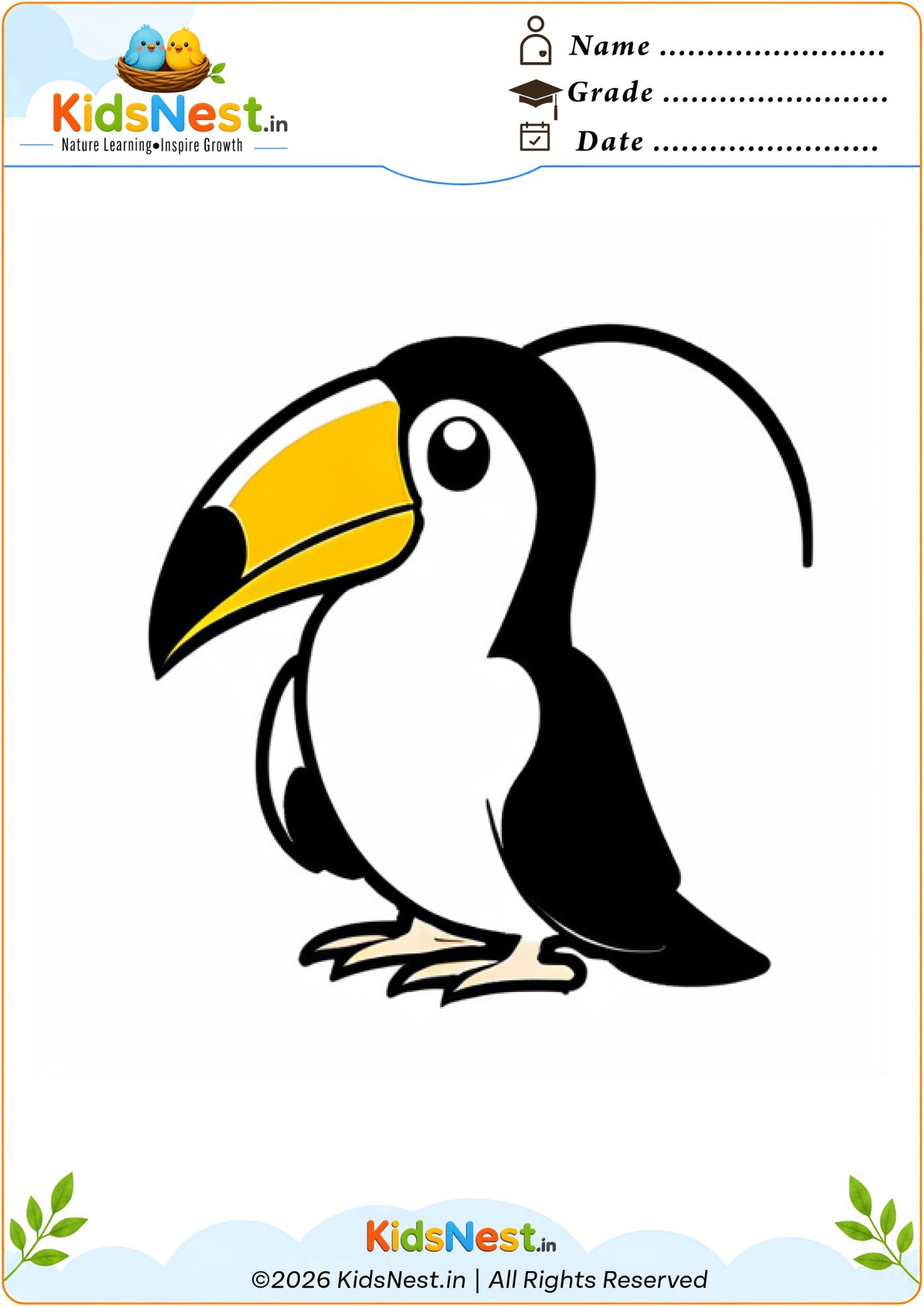 Toucan Bird Coloring Worksheet | Printable Activity for Kids