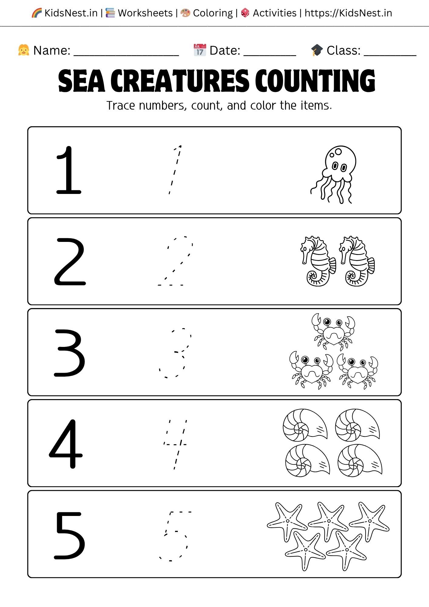 Kids Trace Numbers, Count & Color Worksheet | Printable
