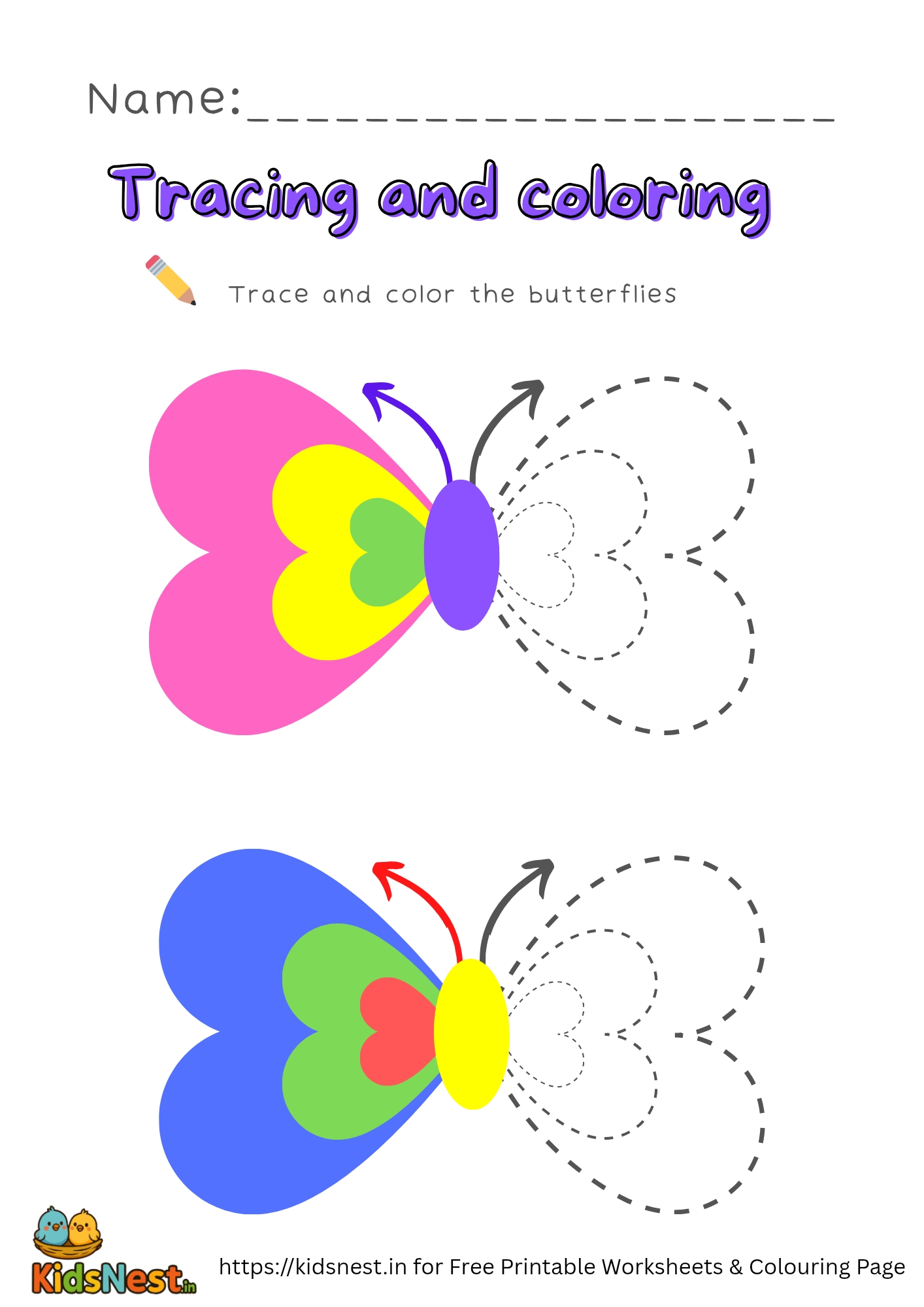 Trace & Color Butterfly Printable for Kids | Free Worksheet