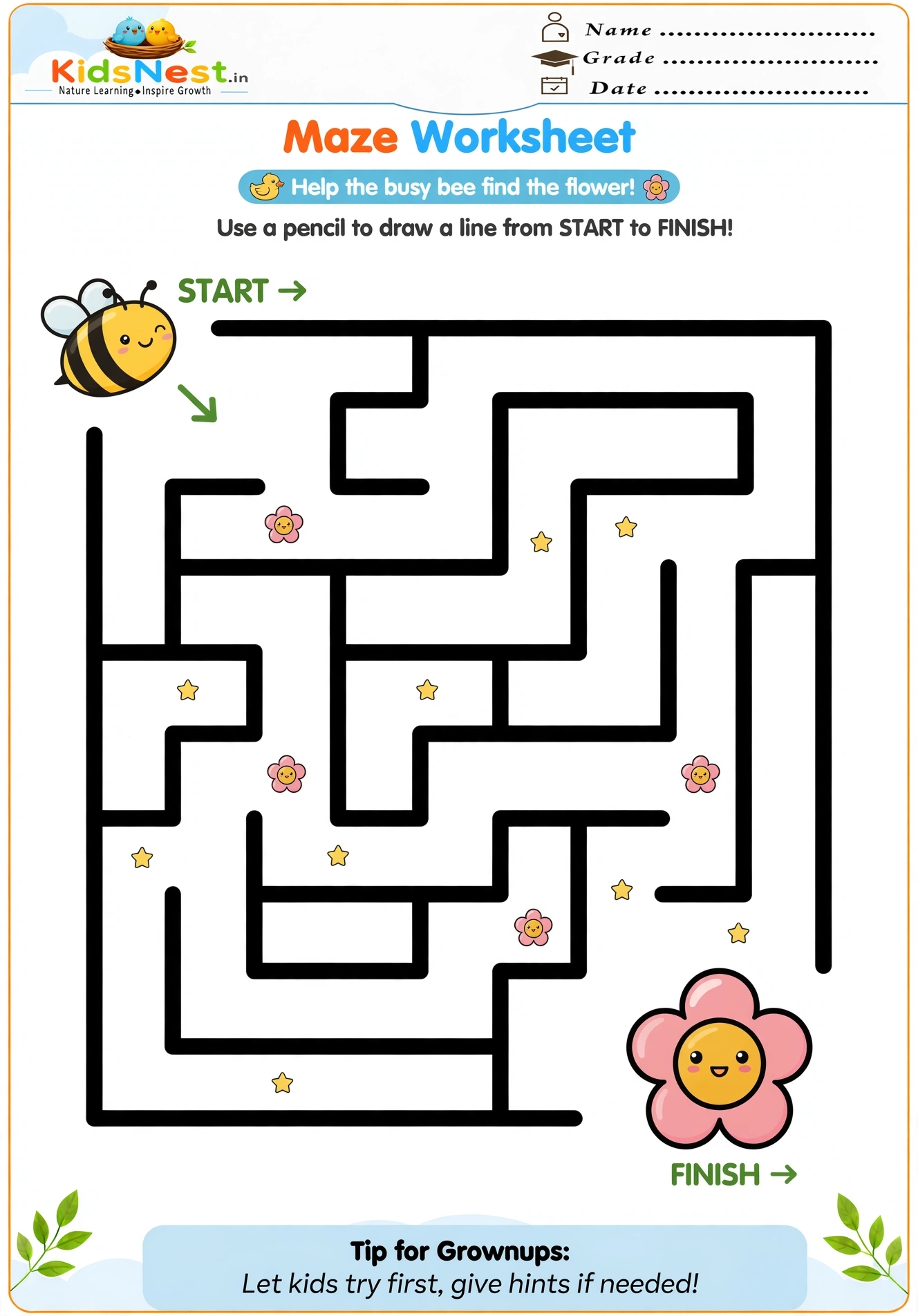 Tracing Bee Maze Worksheet | Printable Preschool Activity