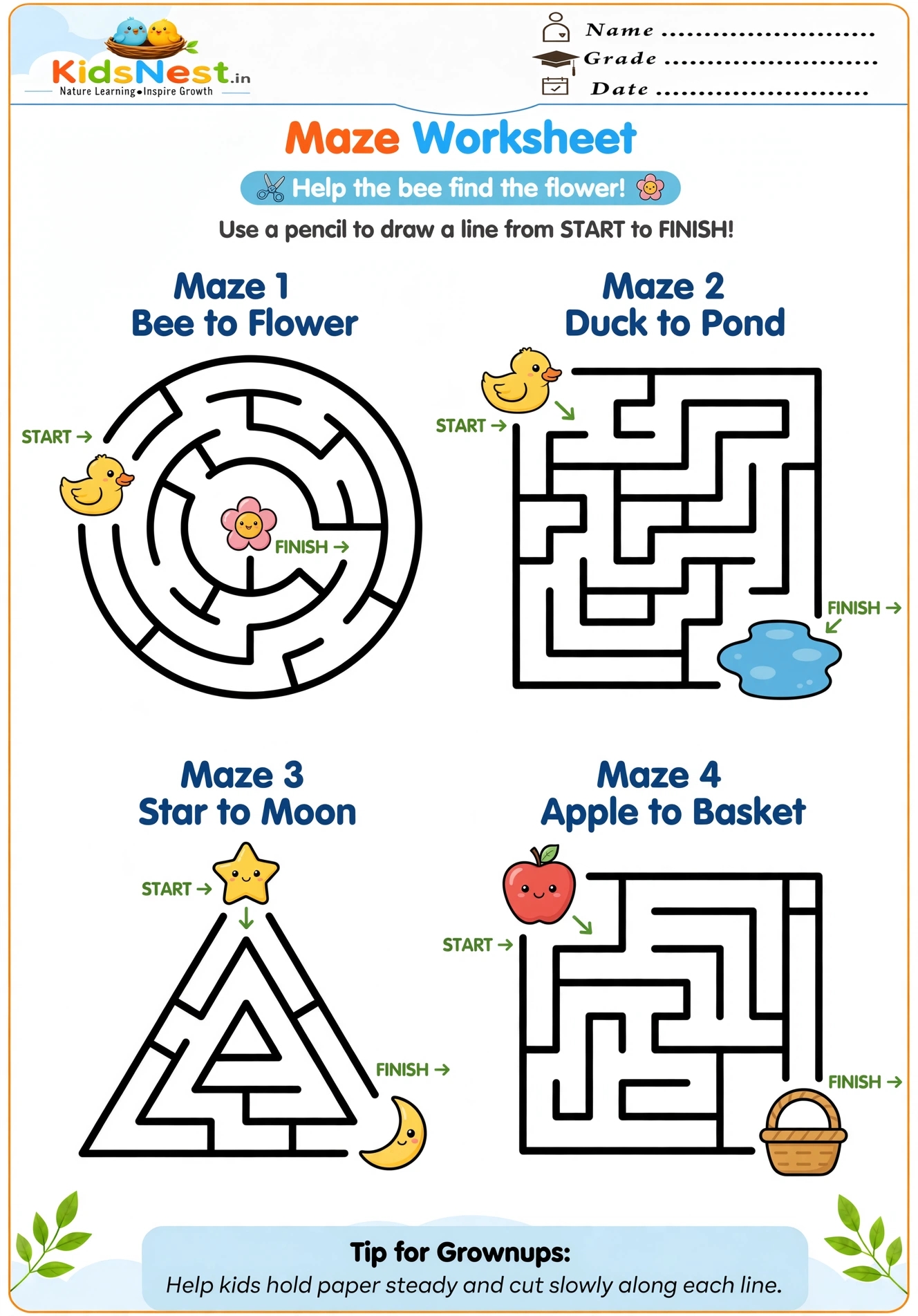 Free Printable Tracing Maze Worksheets for Kids | Fun Learning