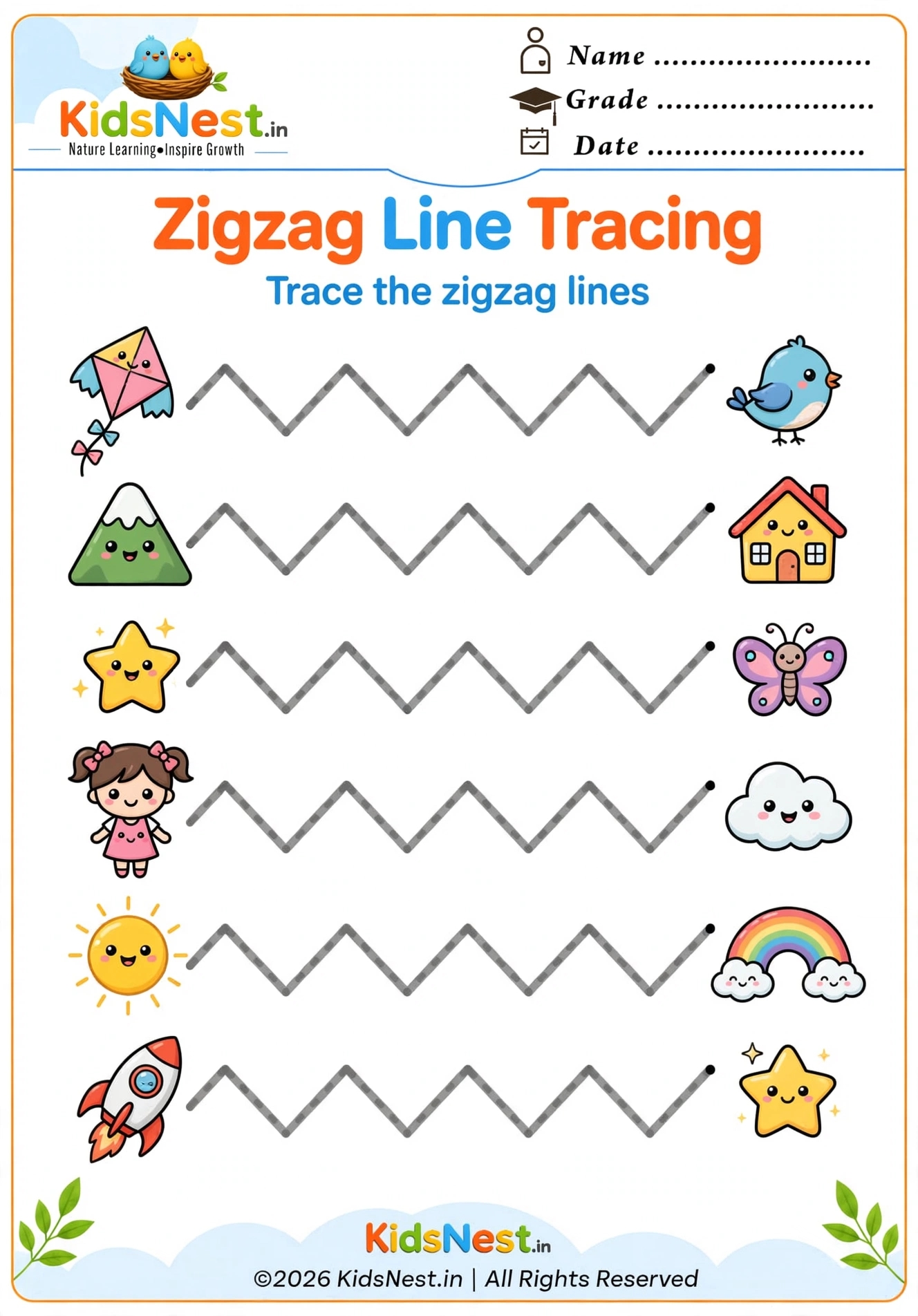 Tracing Zigzag Lines Worksheet for Preschoolers | Free PDF