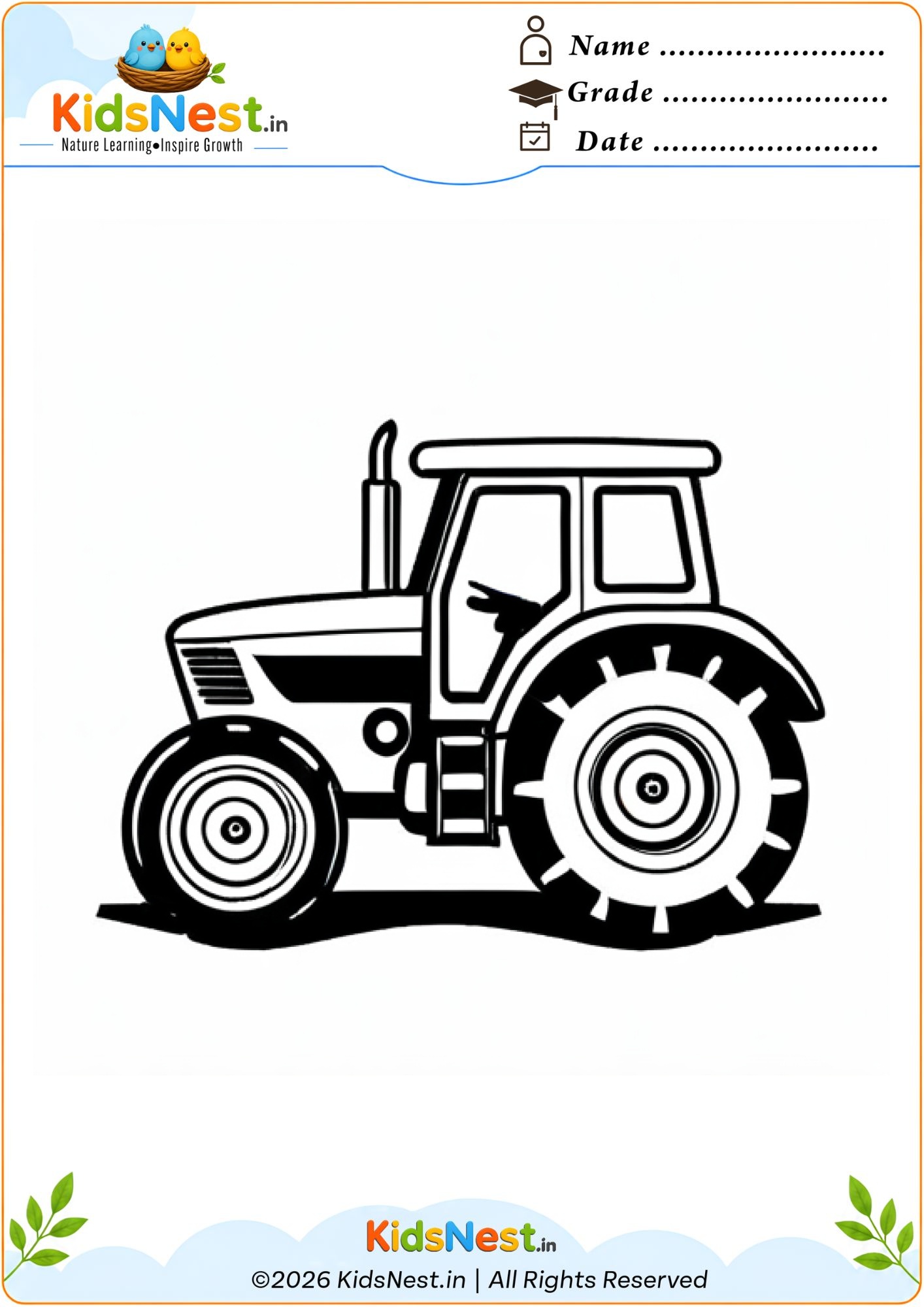 Printable Tractor Coloring Worksheet for Kids | Free PDF
