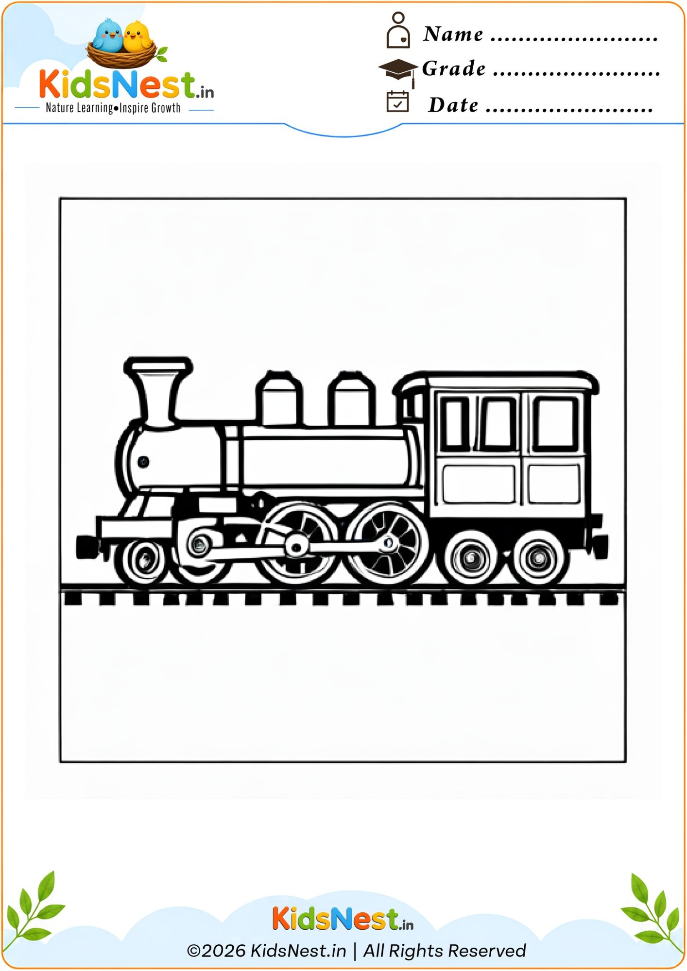 Free Train Coloring Worksheet for Kids | Printable Fun Activity