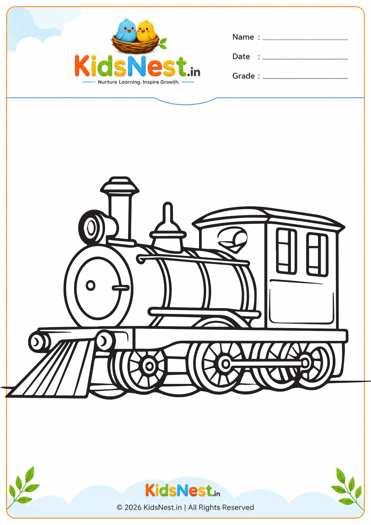 Free Train Coloring Worksheet for Kids | Printable PDF