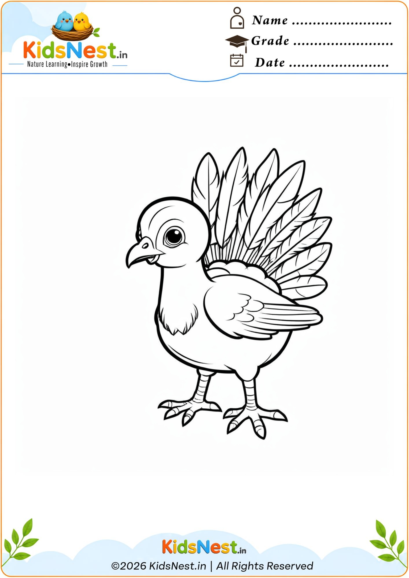 Free Turkey Bird Coloring Page for Kids | Printable Worksheet