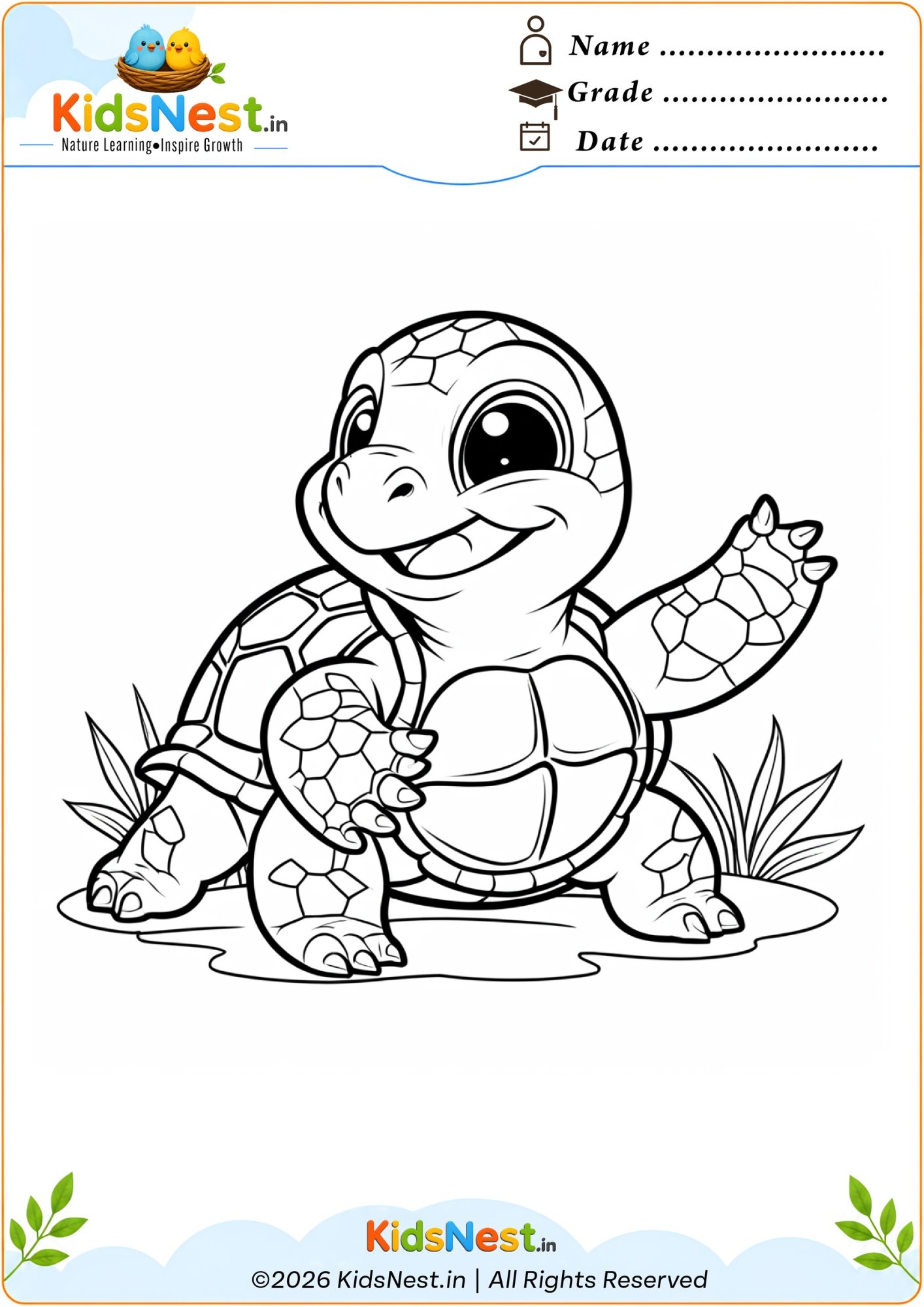 Free Printable Turtle Coloring Page for Kids | Educational Fun
