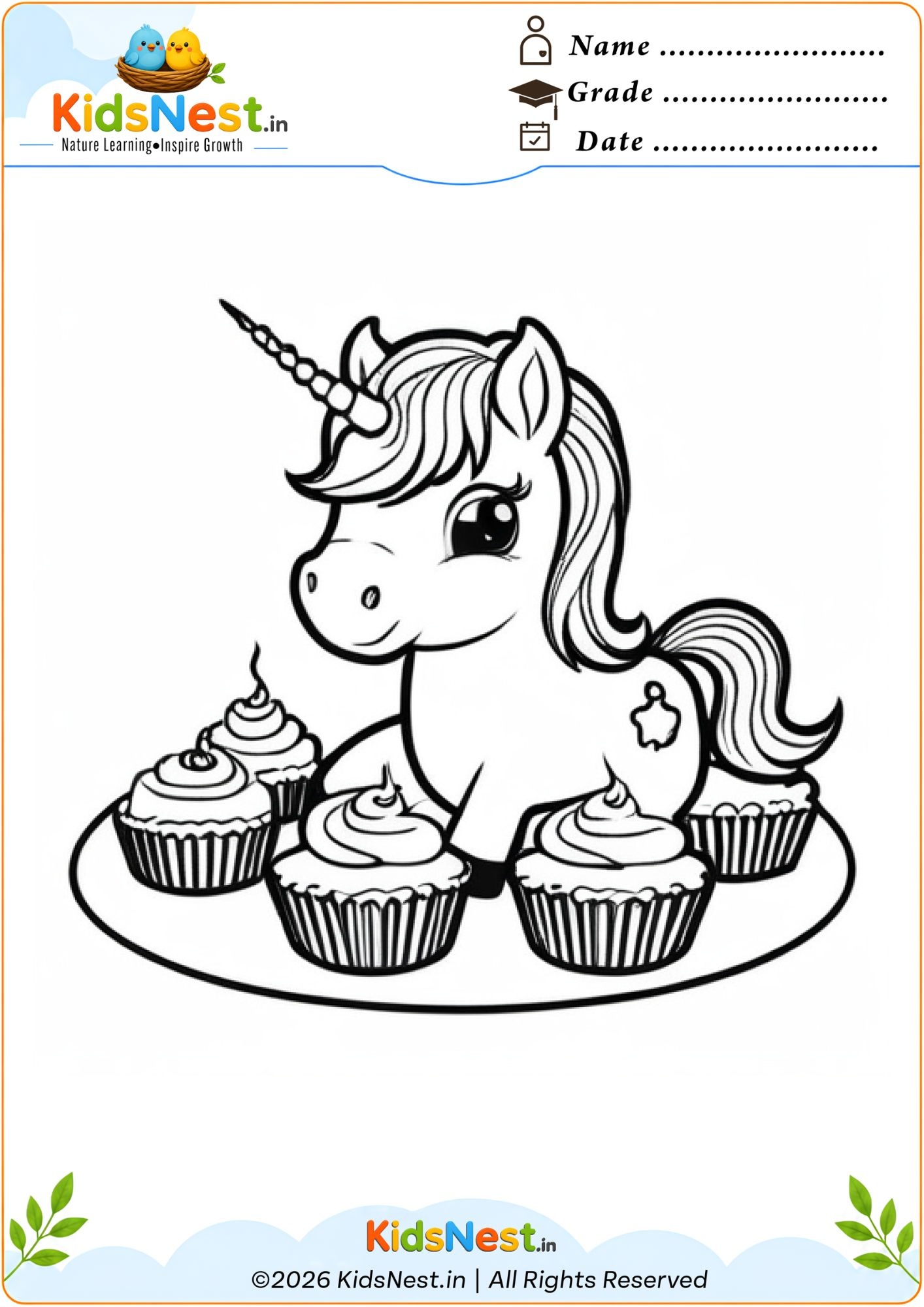 Free Unicorn and Cupcakes Coloring Page for Kids | Printable