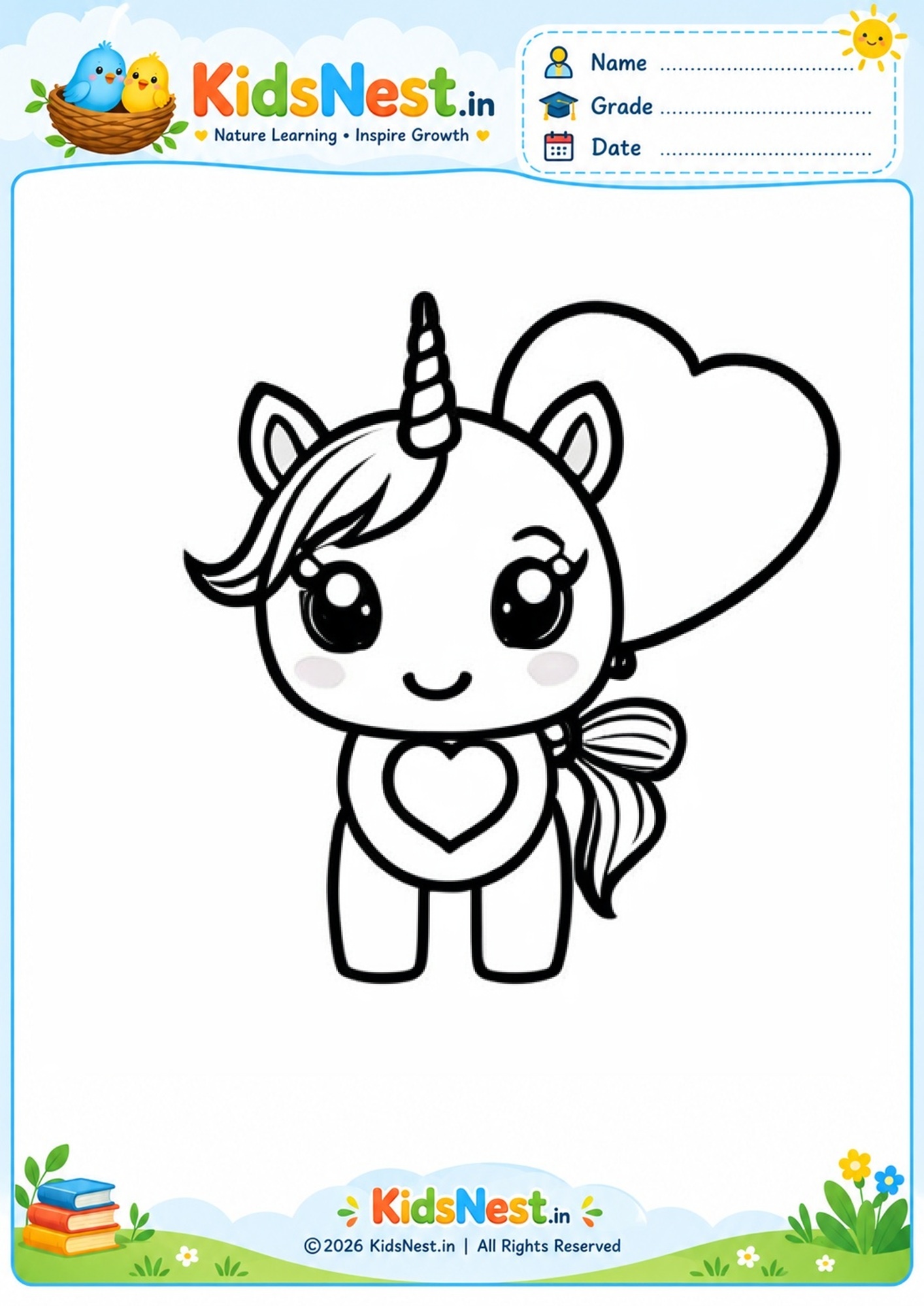 Free Unicorn and Heart Coloring Page for Kids | Printable PDF