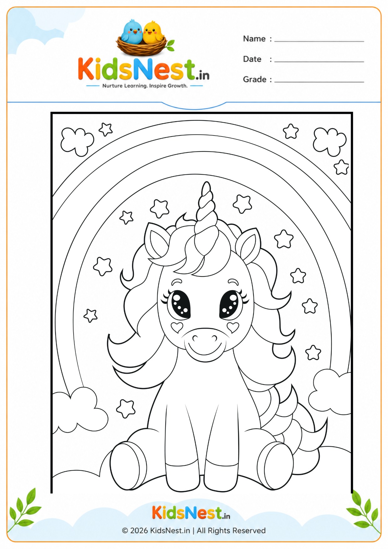Unicorn and Rainbow Coloring Worksheet | Free Printable for Kids