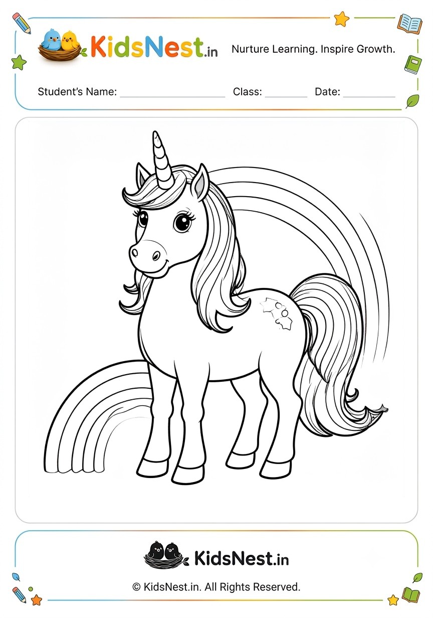 Free Unicorn and Rainbow Coloring Worksheet | Printable