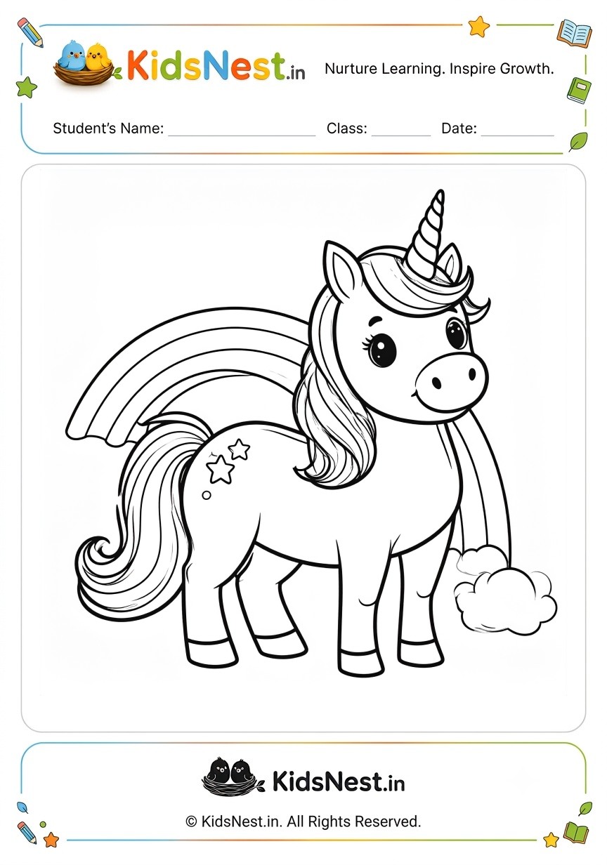 Free Printable Unicorn & Rainbow Coloring Worksheet for Kids