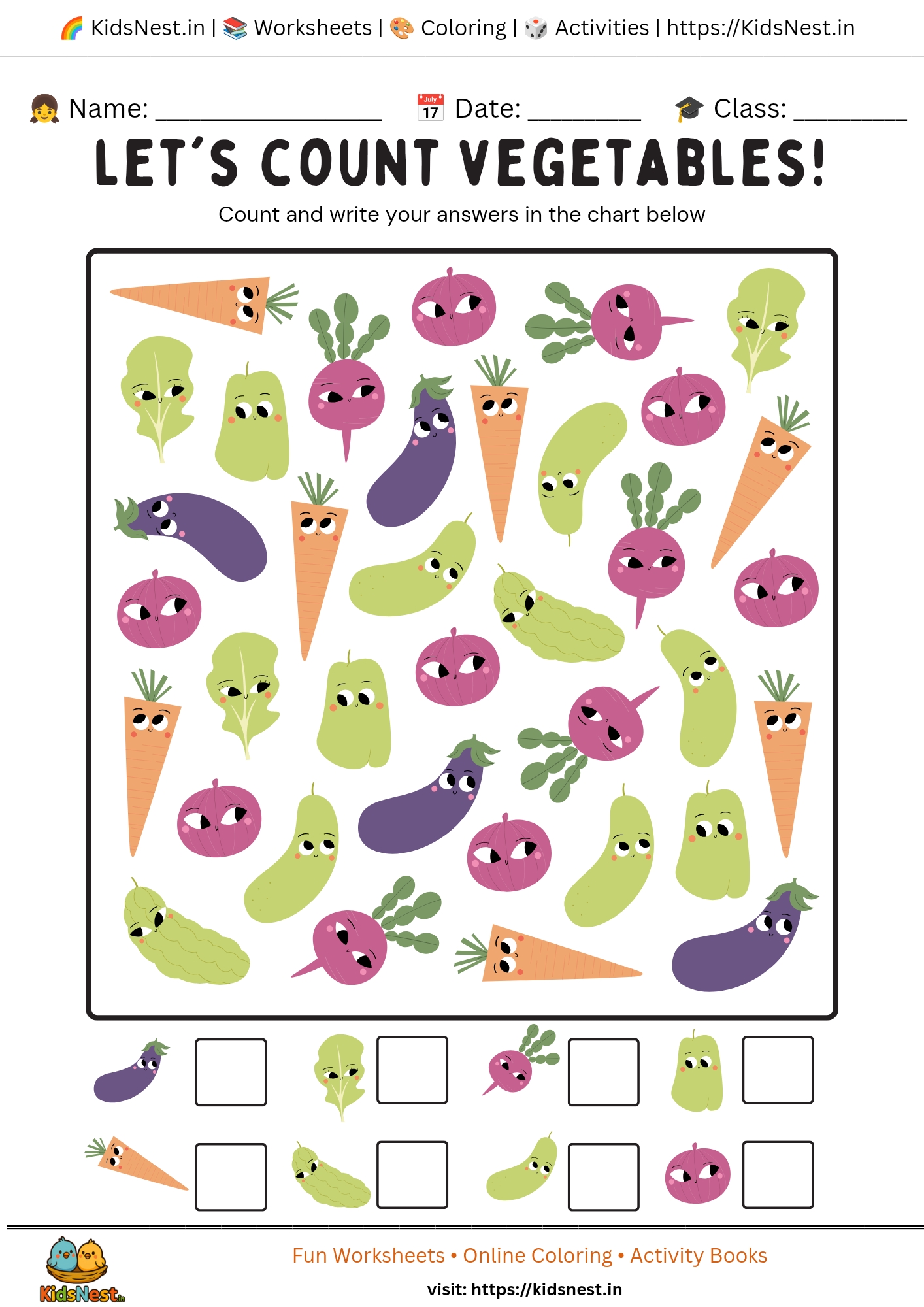 Vegetable Counting Worksheet for Kids | Printable Fun