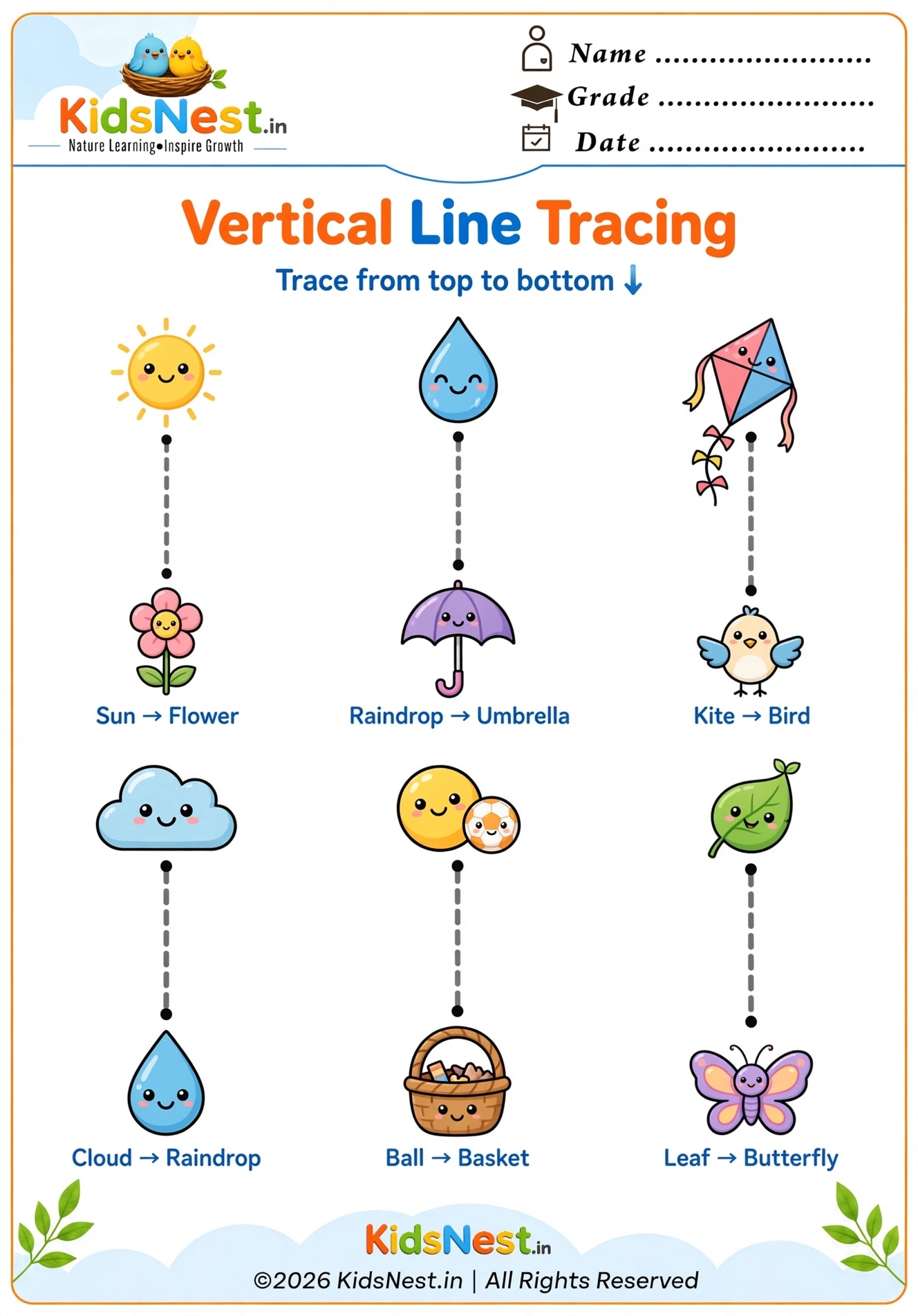 Vertical Line Tracing Worksheet for Preschoolers | Free Printable