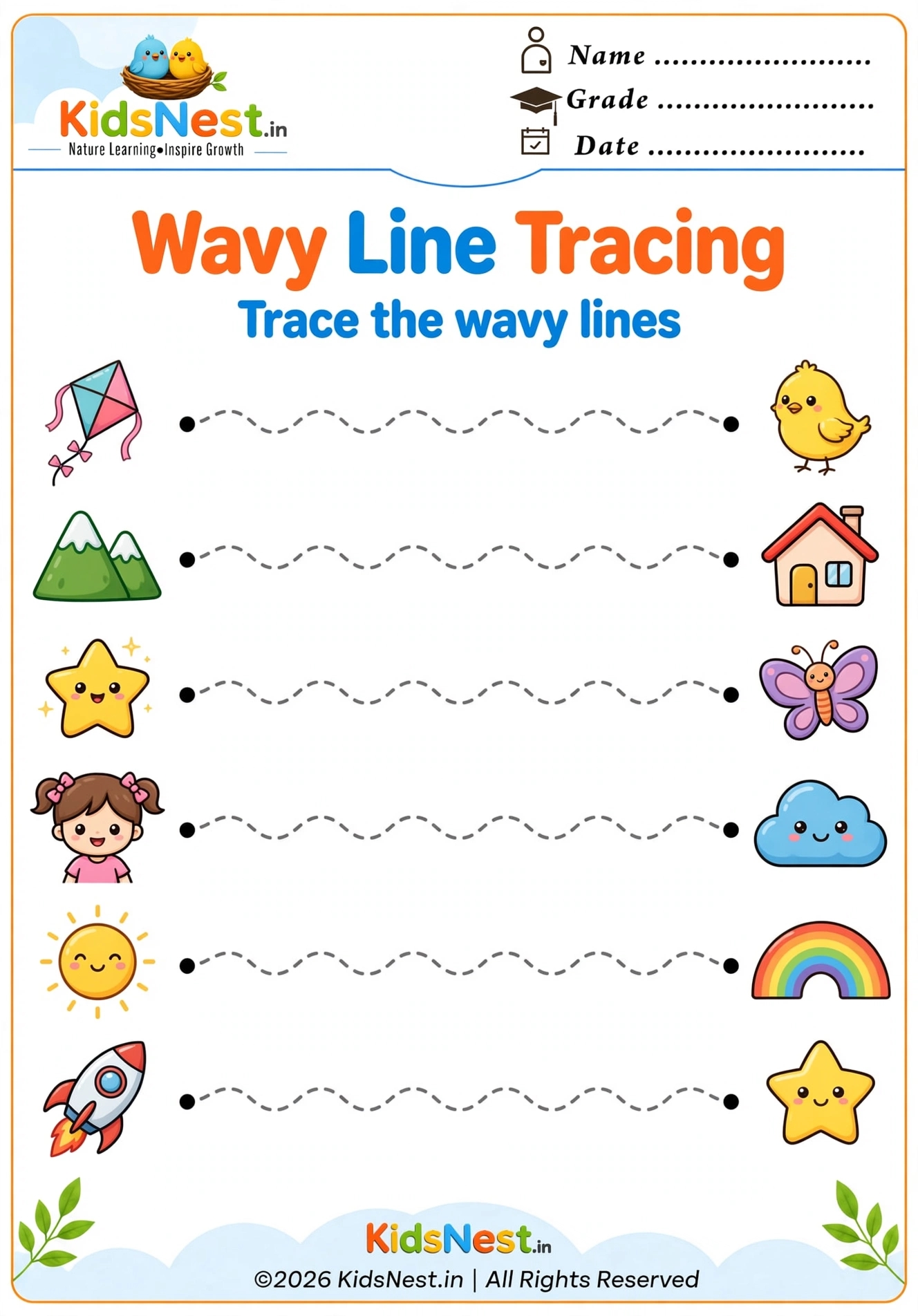 Wavy Line Tracing Worksheets for Preschool & Kindergarten