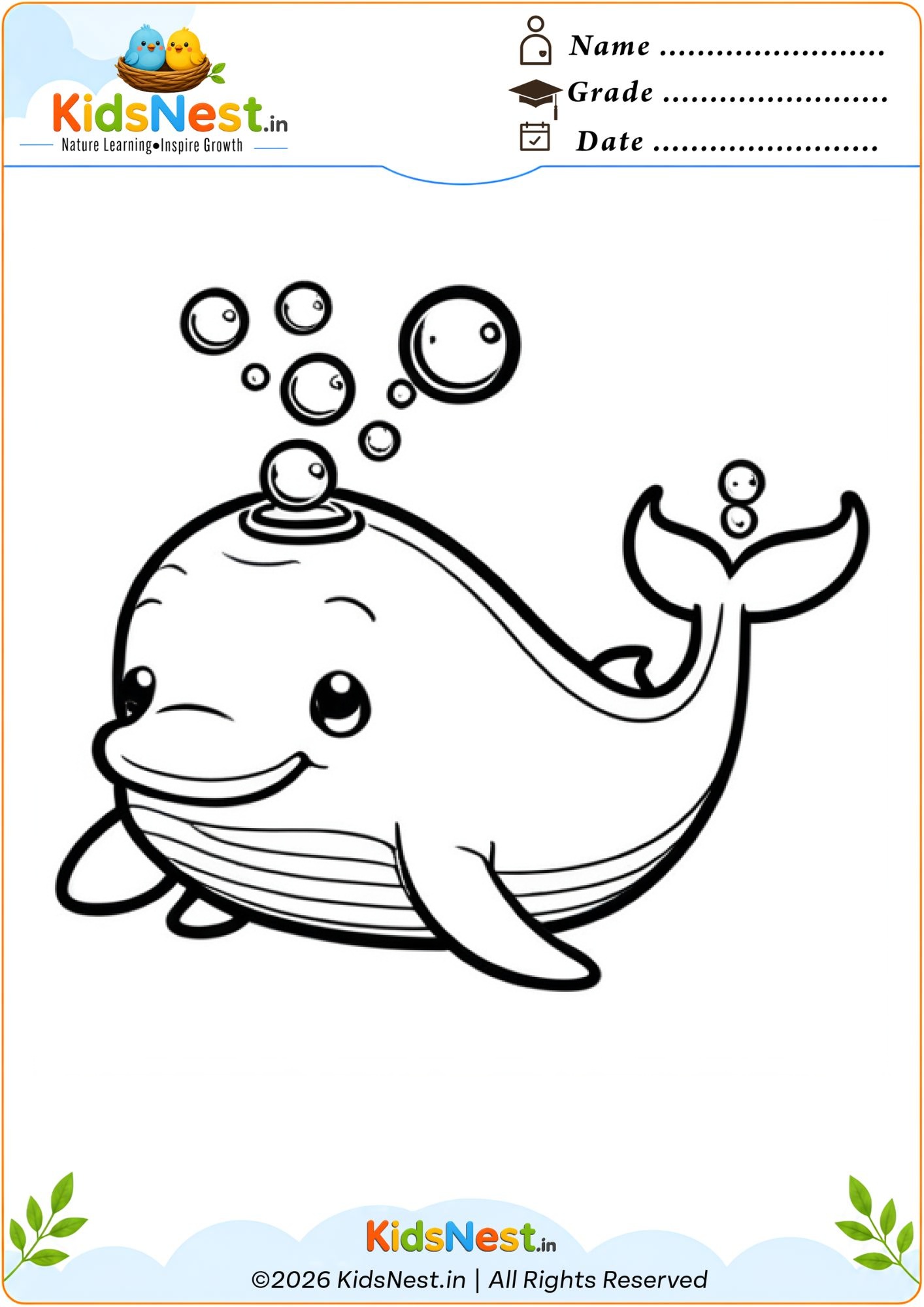Whale Coloring Worksheet for Kids | Free Printable PDF