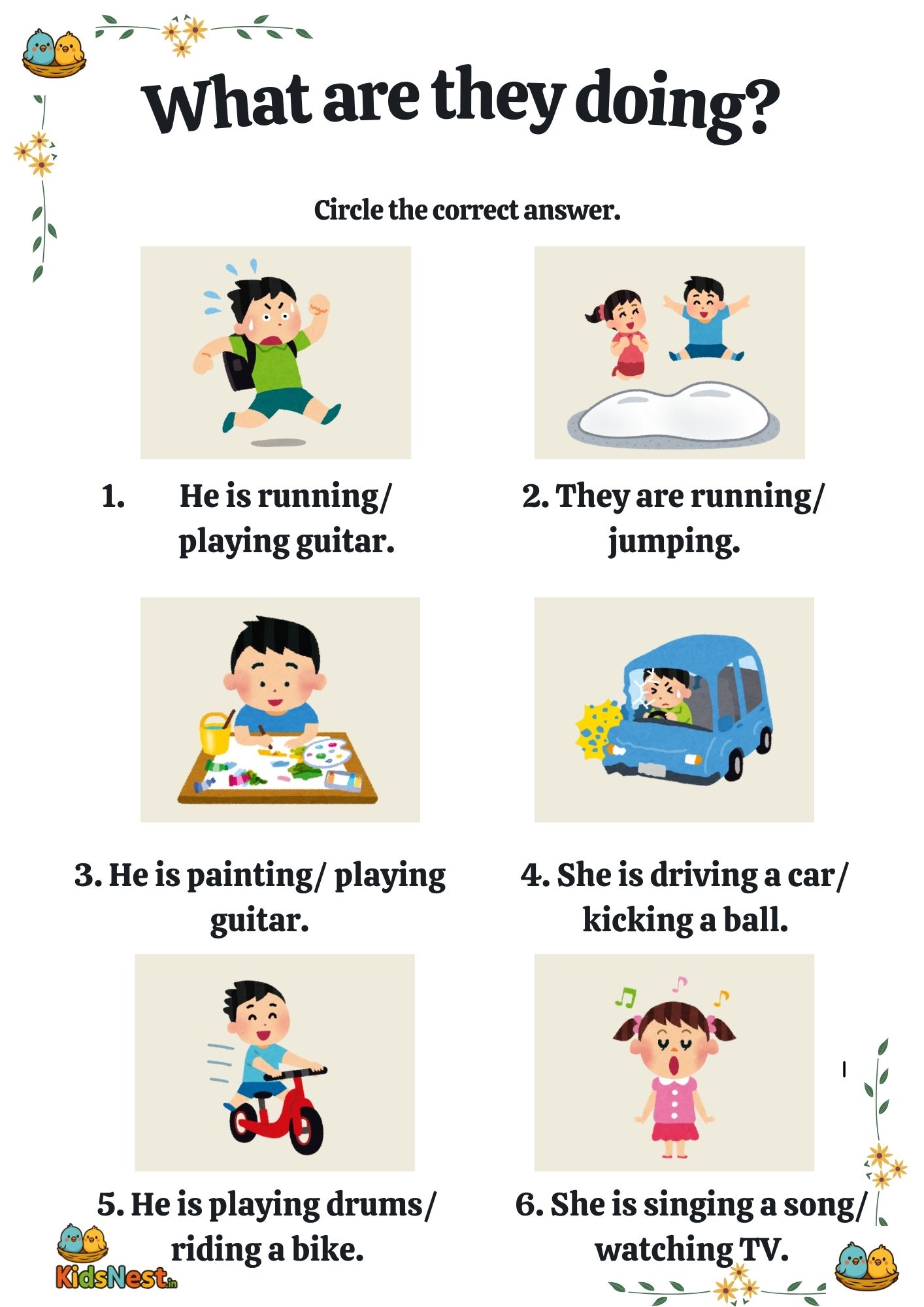 Printable Kids Action Worksheets: What Are They Doing?