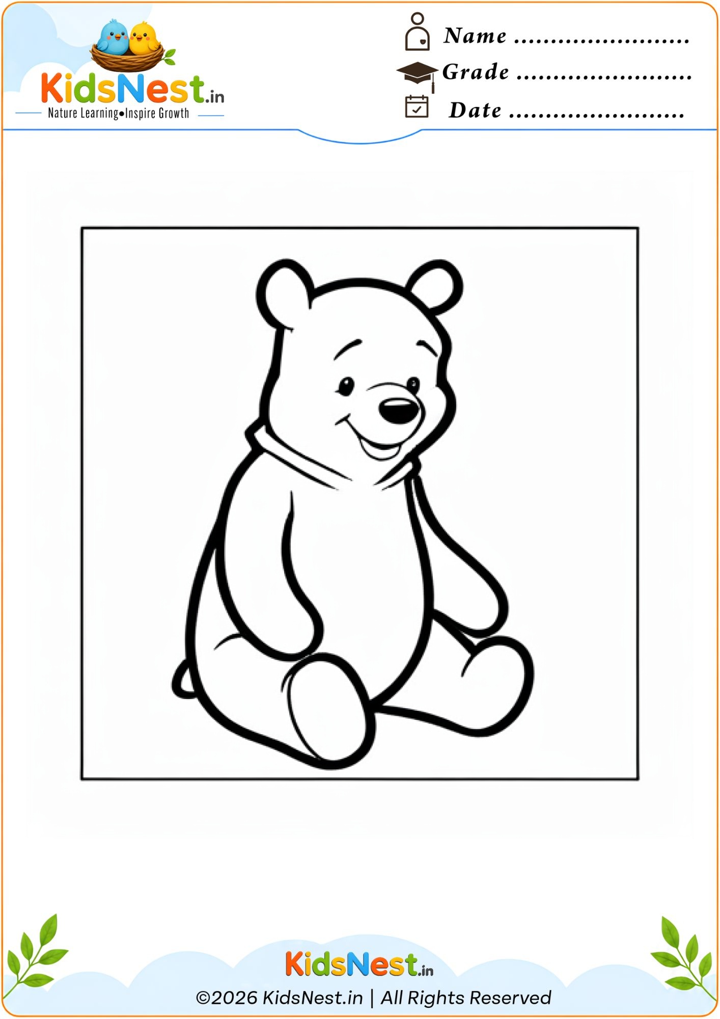 Free Winnie the Pooh Coloring Page for Kids | Printable PDF
