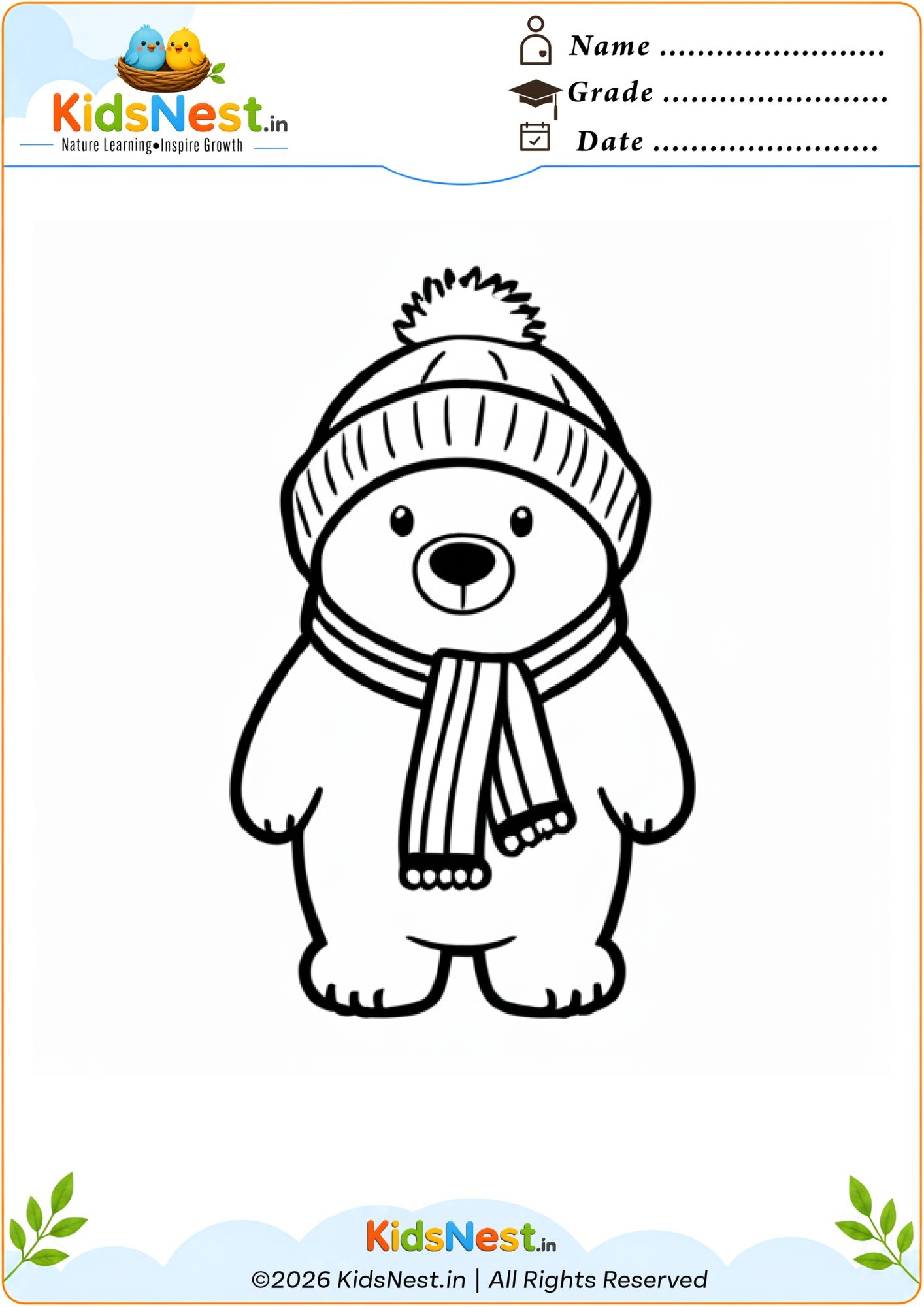 Winter Bear Coloring Activity | Free Printable for Kids